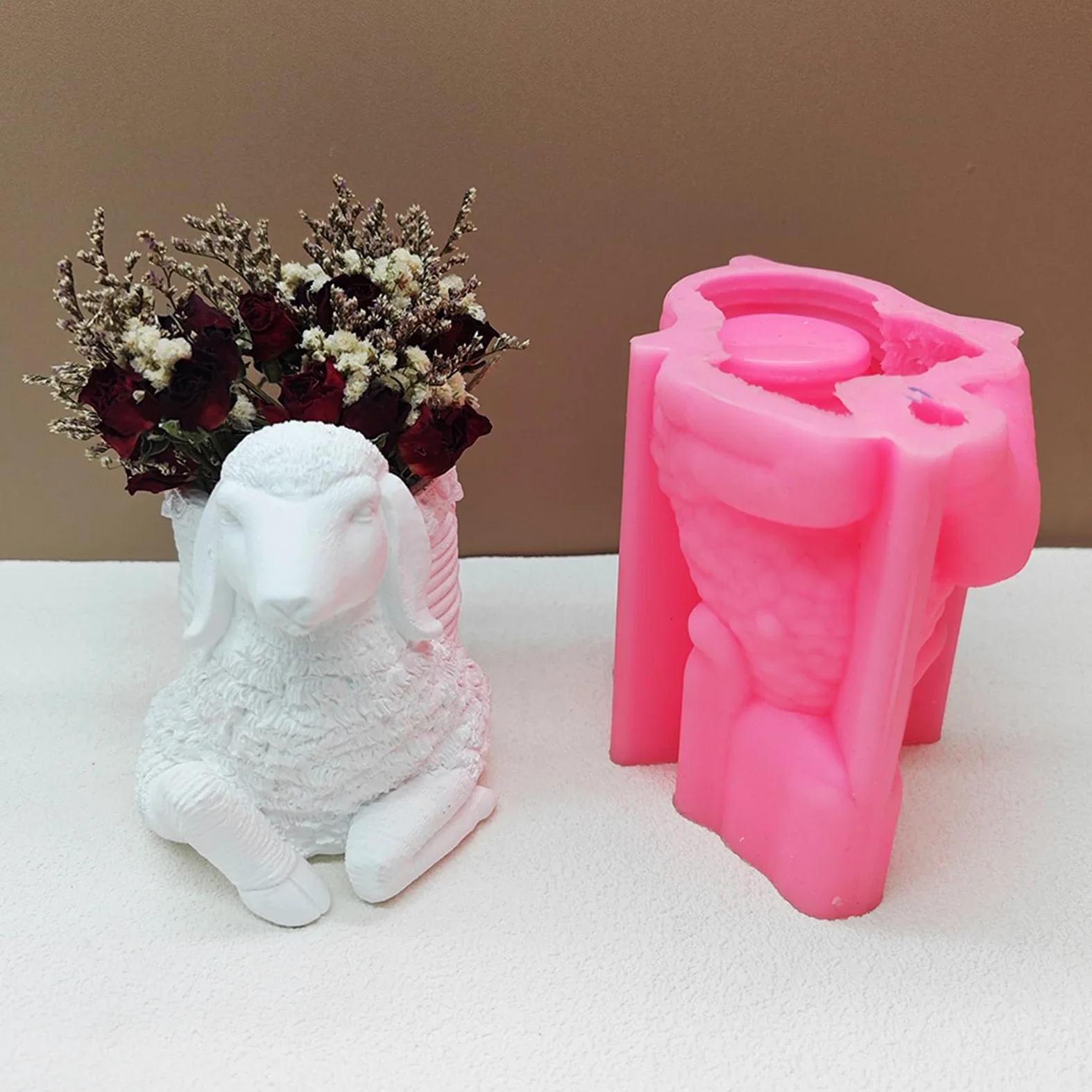 Adorable molde decorativo de silicona para macetas de suculentas, diseño de ovejas de dibujos animados para macetas y bolígrafos suculentas