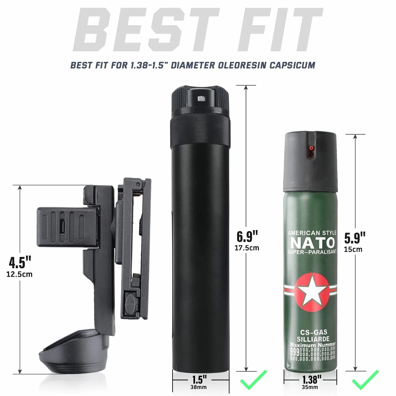 NURCIX Funda de Spray de Pimienta MK4 con Bloqueo de Seguridad, Soporte de Polímero OC para Botes MK3 MK4 MK6