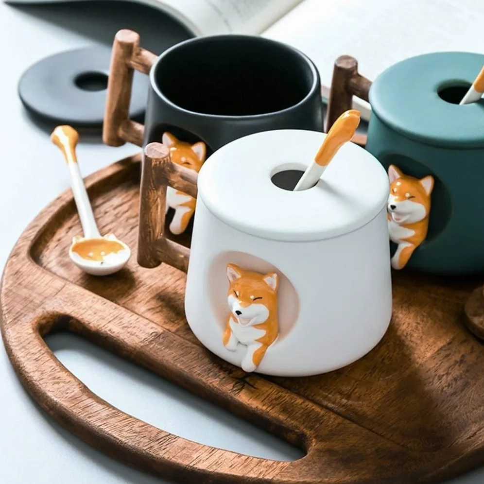 Taza de Café de Té Tazas Taza De Café De Cerámica Taza De Porcelana Esmerilada Suave Taza De Té Hecha A Mano Taza De Café Con Asa Animal 3D para té de la tarde(A)