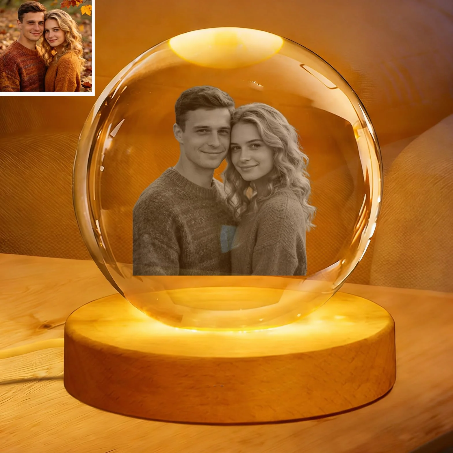 Personalizada Bola de Cristal Grabada con Foto, Regalo Conmemorativo para Amantes Familia Amigos Perros Redonda