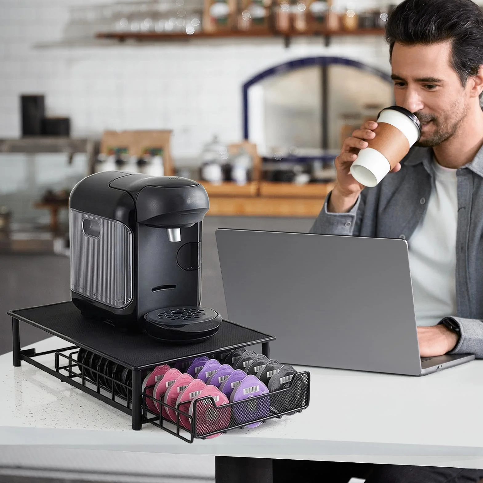 Organizador de Cápsulas de Café Resistente de Alambre Metálico con | Cajón Deslizante Organizador de Cápsulas para Cocina, Salón, Oficina