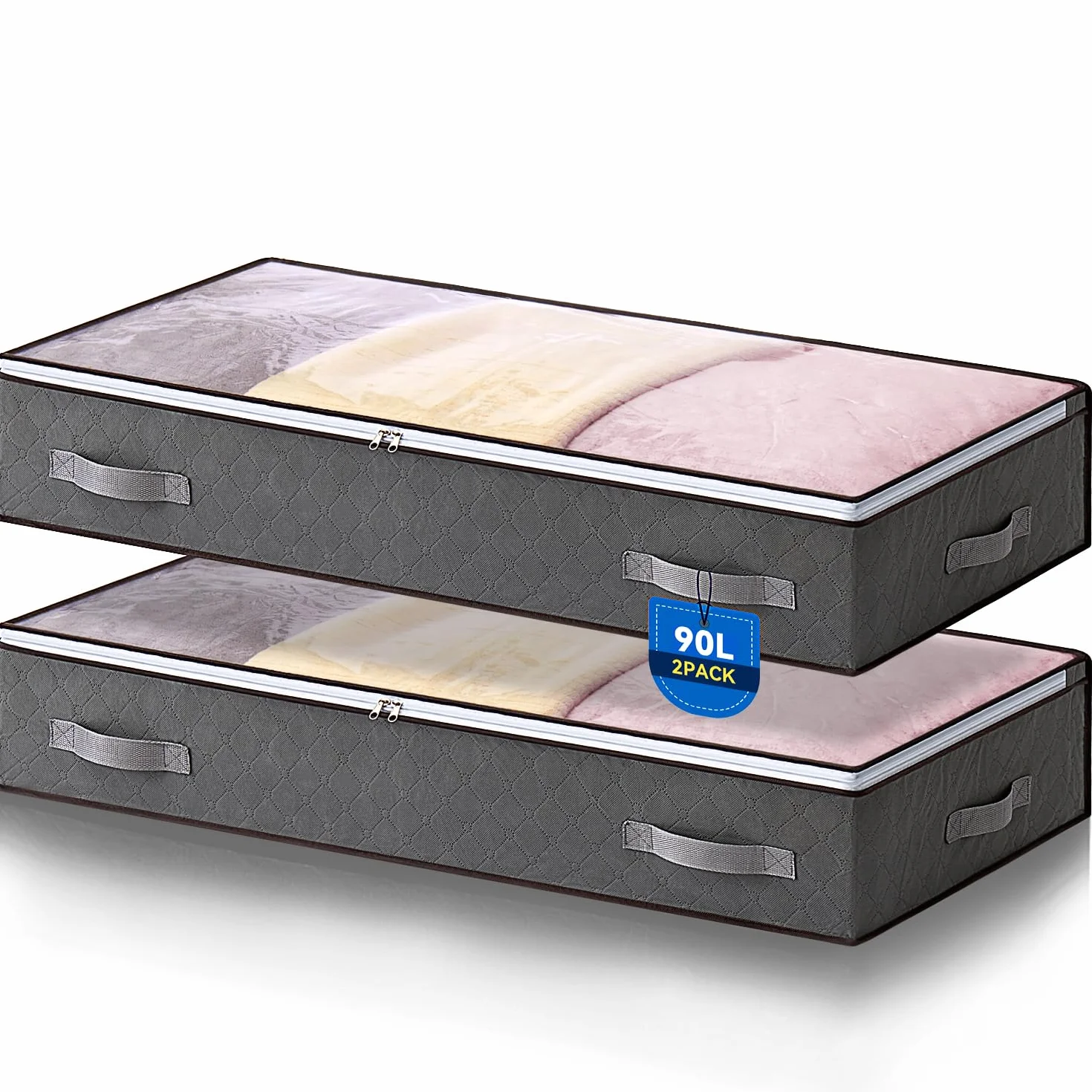 2 Piezas Cajas Almacenaje Ropa 90L, Almacenaje Bajo Cama, Organizador De Canape Plegable Bolsas Para Guardar Ropa Con Mango Reforzado, Caja Organizador Armario Para Edredón, Manta Zapatero