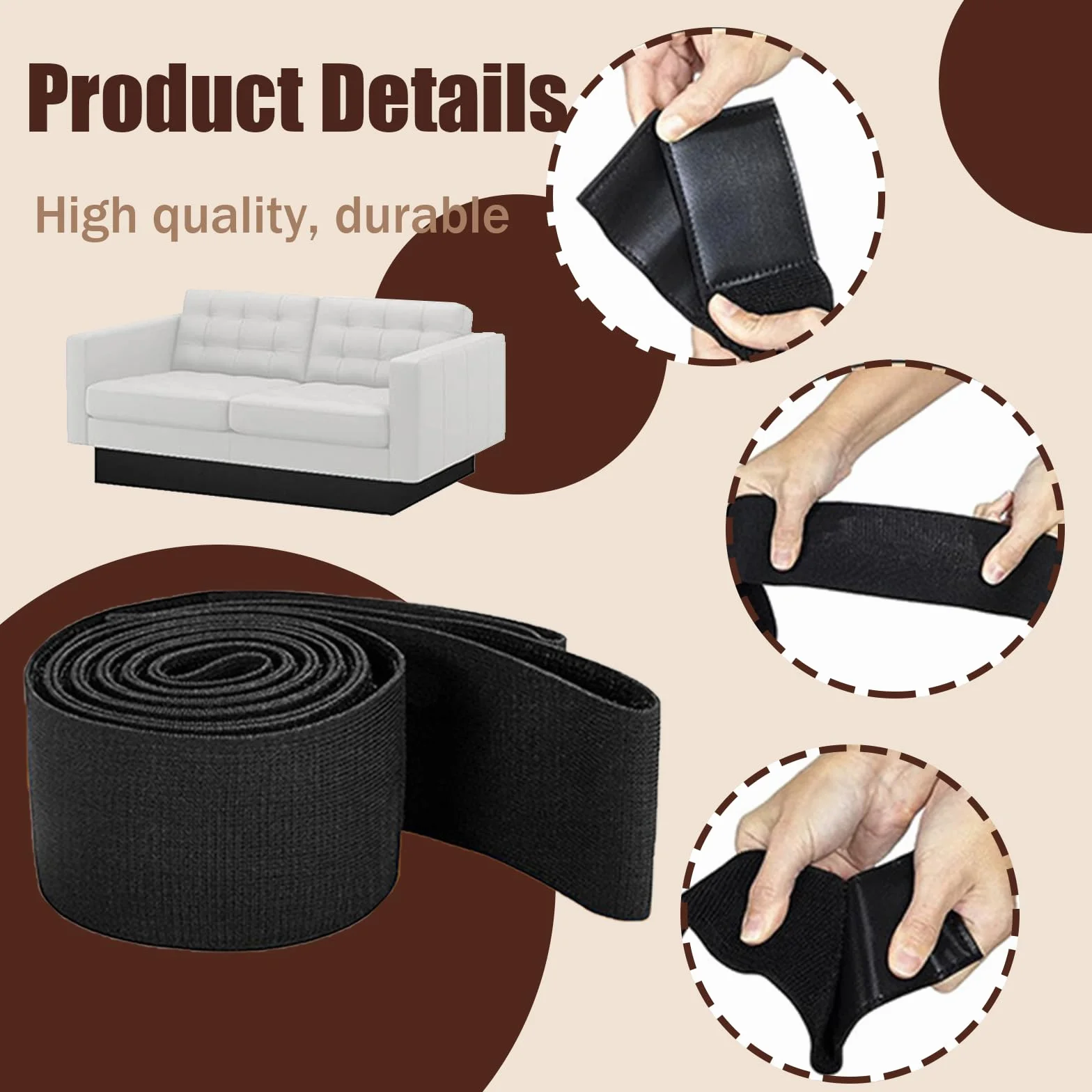Bloqueador Debajo del Sofá, Protector Huecos Muebles, Patas Ajustables, Correa Nylon 7,5CM x 3,35M
