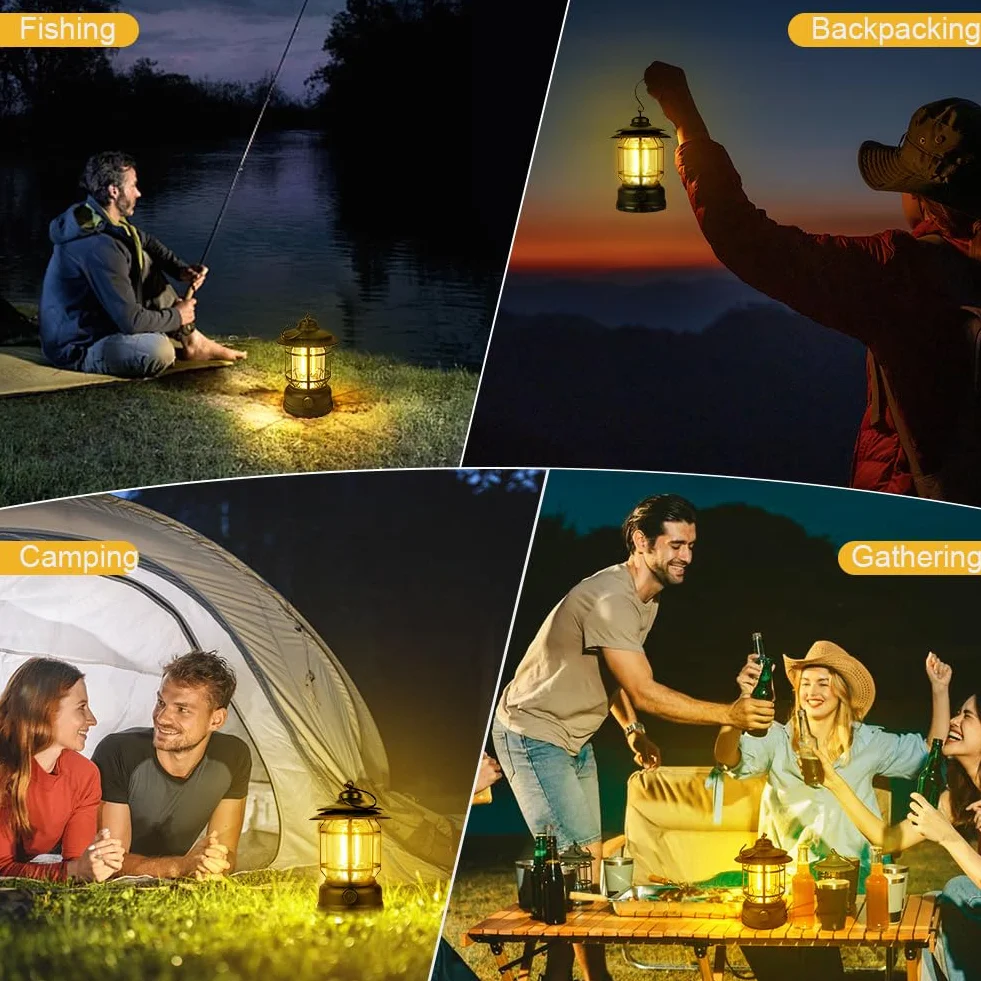 Flintronic Lámpara Camping Retro Recargable USB LED, Brillo Atenuable, Linterna para Pesca Excursión Jardín