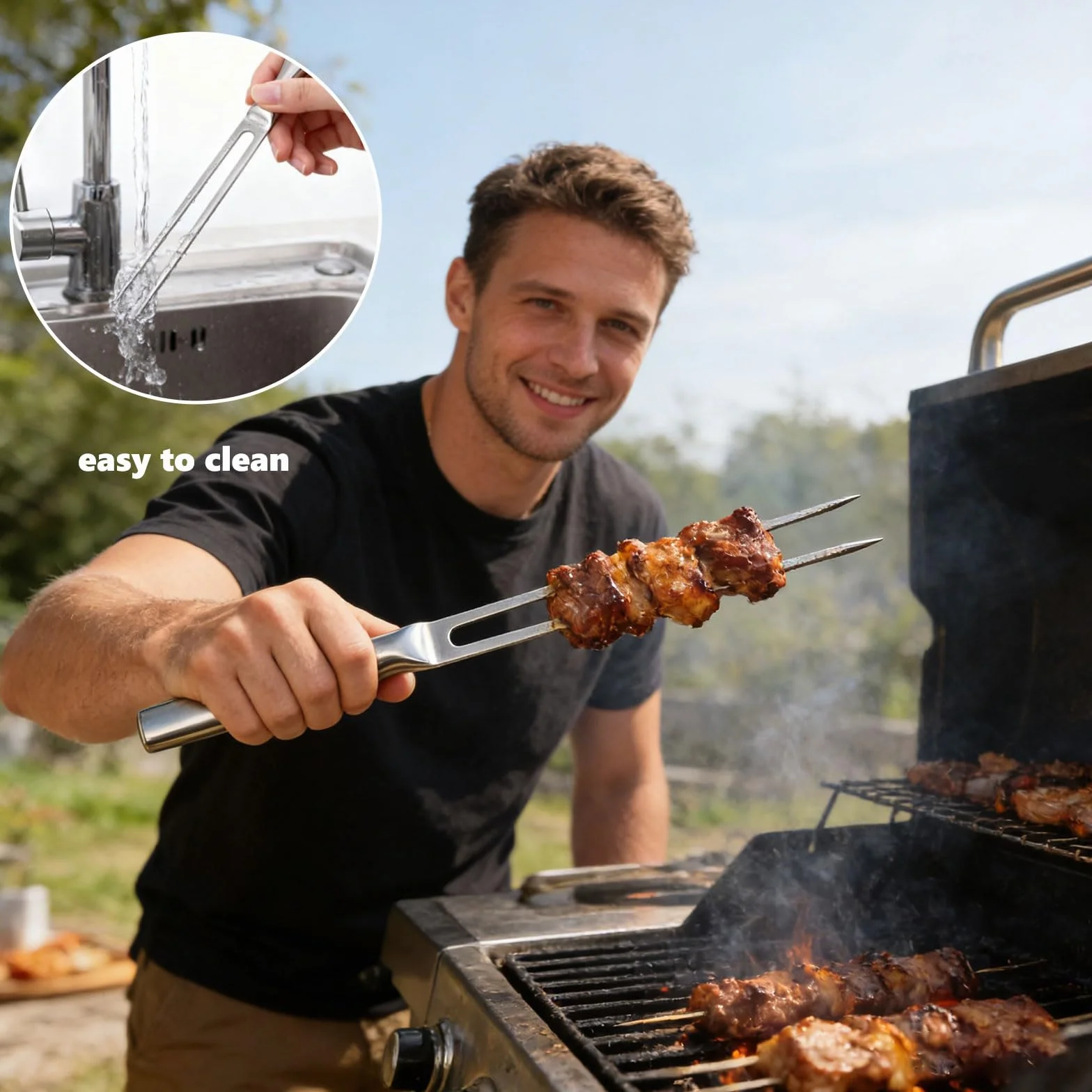 Tenedor de Carne de Acero Inoxidable, Tenedor para Trinchar con Mango, Horquilla de Tallado para Barbacoa, Cocina, Pavo, Cocinar, Asado y Cena, 27cm