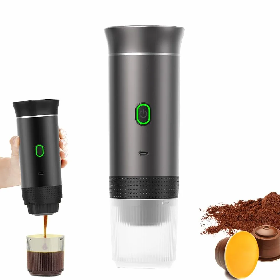 Máquina de café expreso portátil, autocalentamiento de 4 a 6 minutos, cafetera portátil 3 en 1, carga de tiempo lento, 50 cápsulas, para una pequeña
