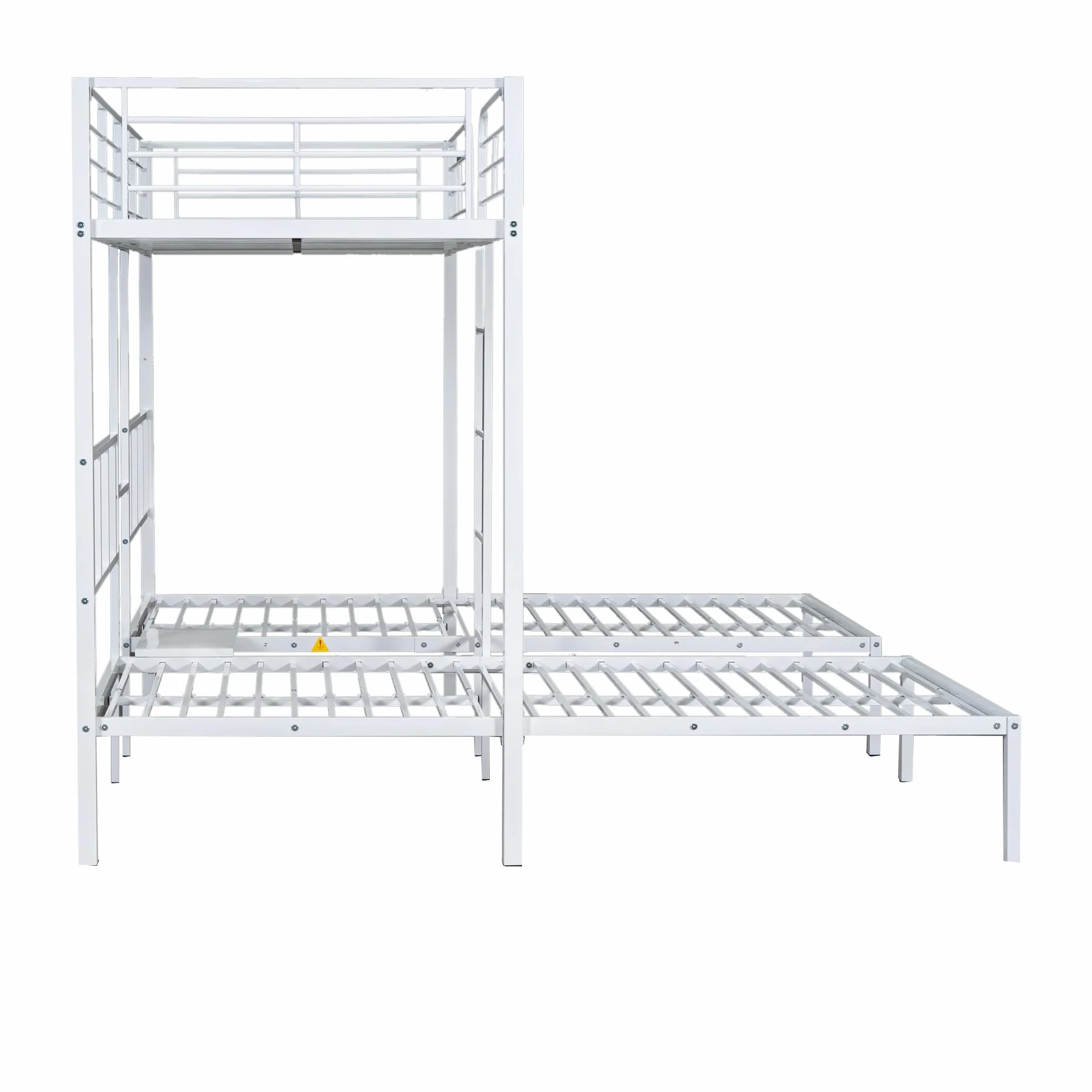 Moimhear Cama Triple, litera Triple con Escalera para niños y Adolescentes, Cama de Hierro con Puerta de Seguridad y Mesa (90x200cmx3, Blanco)