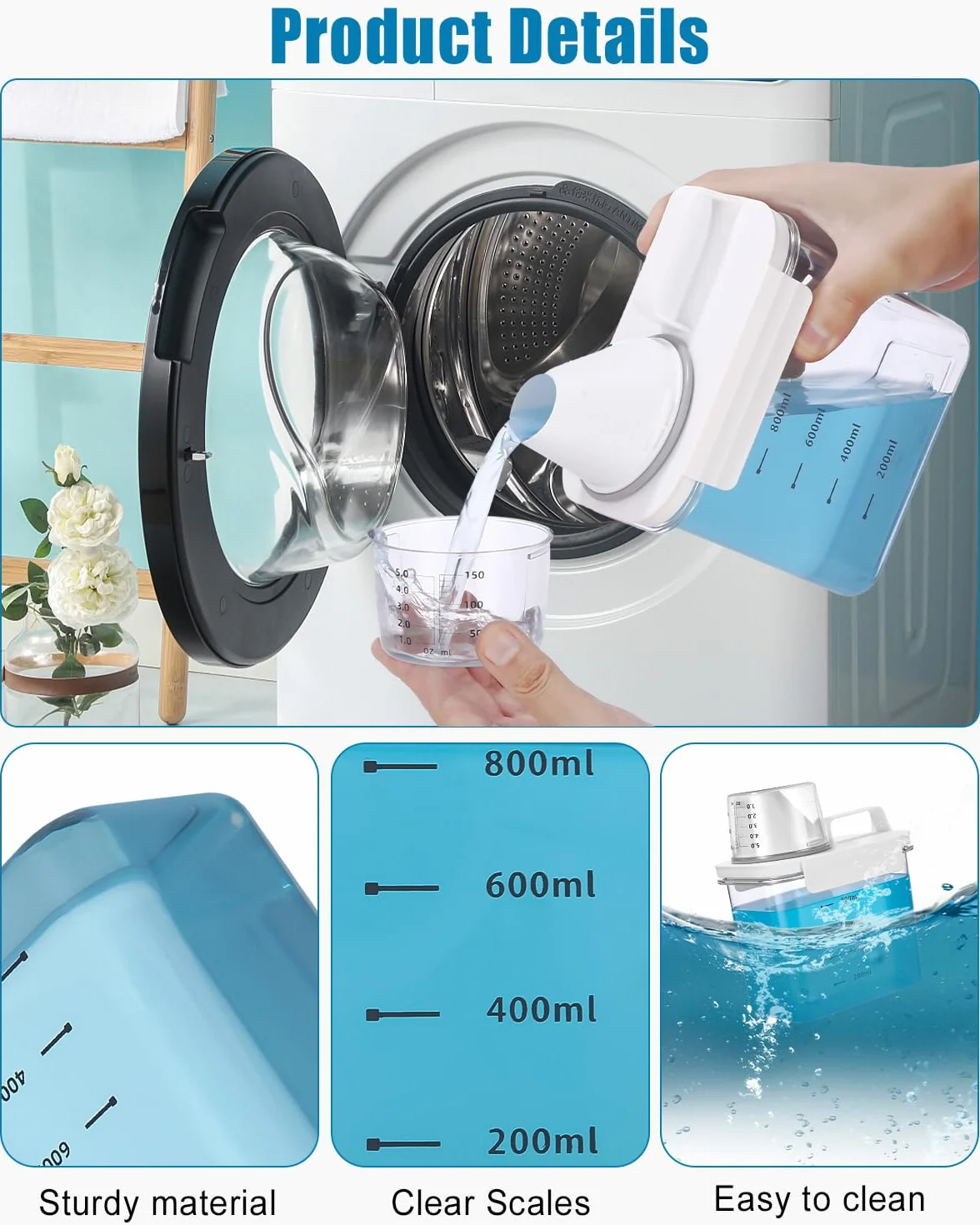 Dispensador de detergente hermético con vaso medidor, caja de almacenamiento hermética de detergente en polvo, caja de almacenamiento para detergente, caja de Almacenamiento con Vaso Medidor 1100 ml