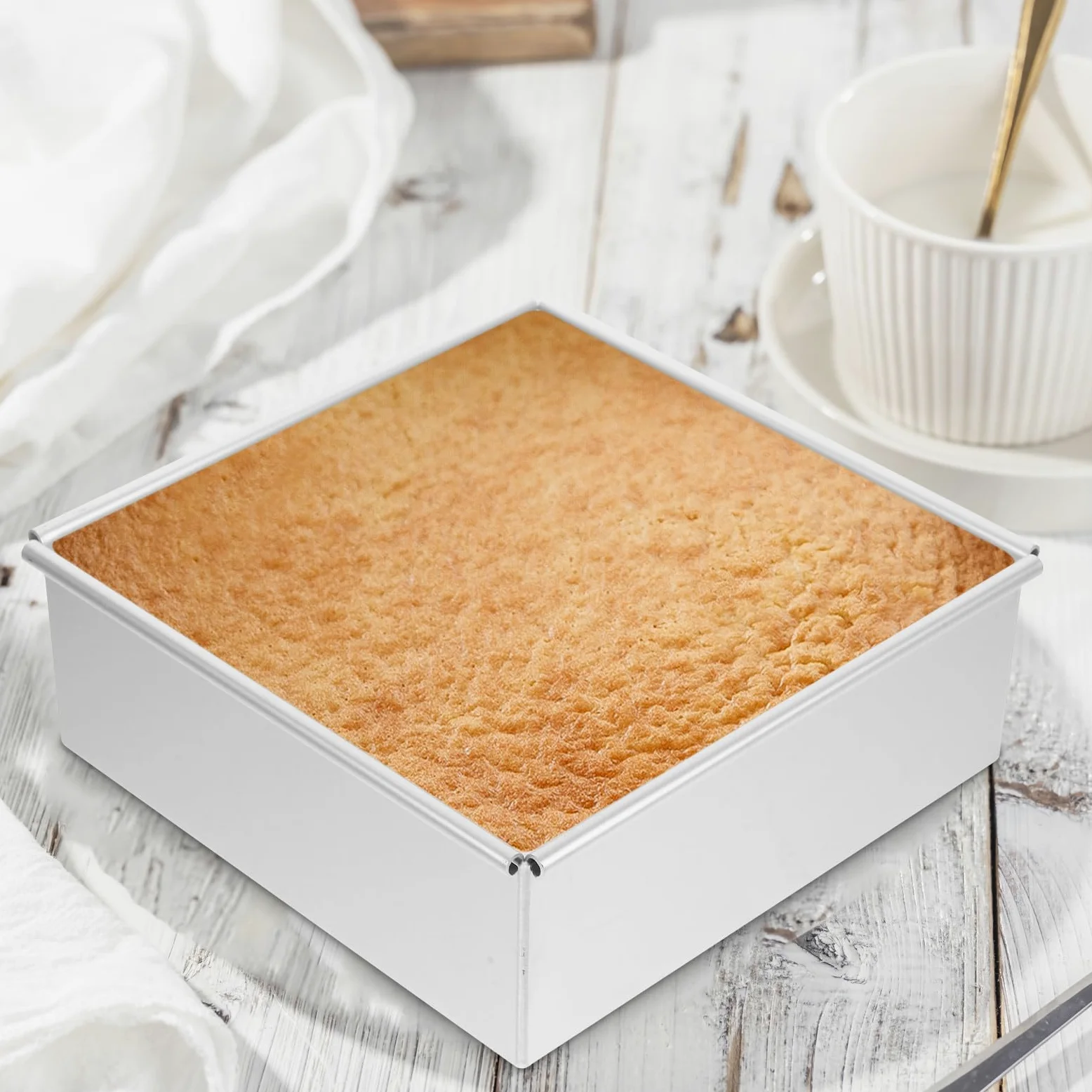 VOSAREA Molde Cuadrado para Pastel 2 Piezas de Aleación de Aluminio | Fondo Extraíble, Color Plata, Uso en Restaurantes y Tiendas de Postres, Diseño Reutilizable para Horneado