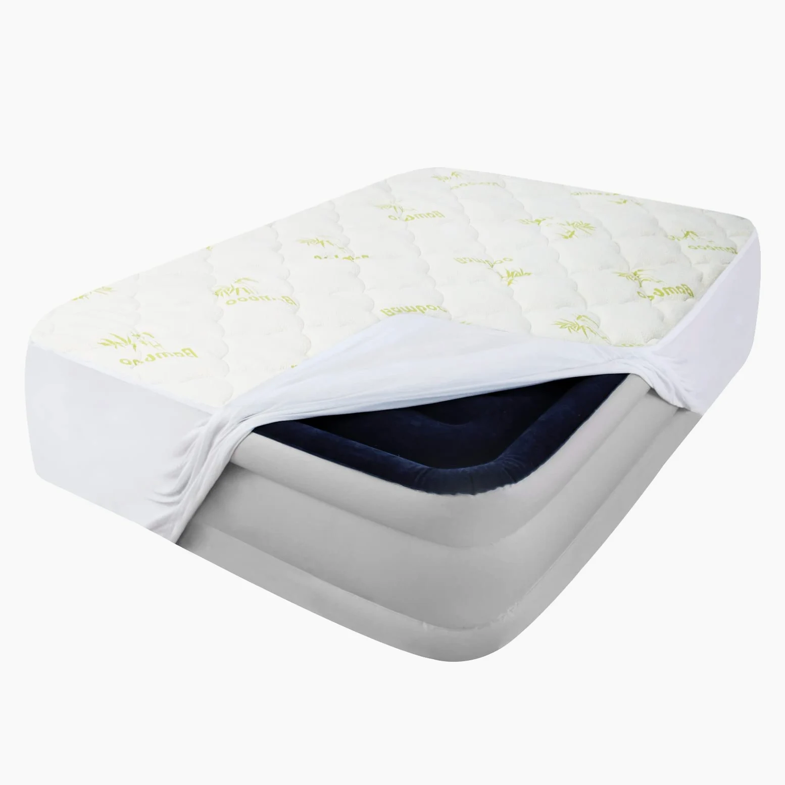 Funda de colchón de aire tamaño Queen, almohadilla de enfriamiento gruesa de bambú, cubrecolchón acolchado de bambú, cubrecolchón de felpa extra silenciosa, tamaño Queen, se adapta a colchones de 8 a