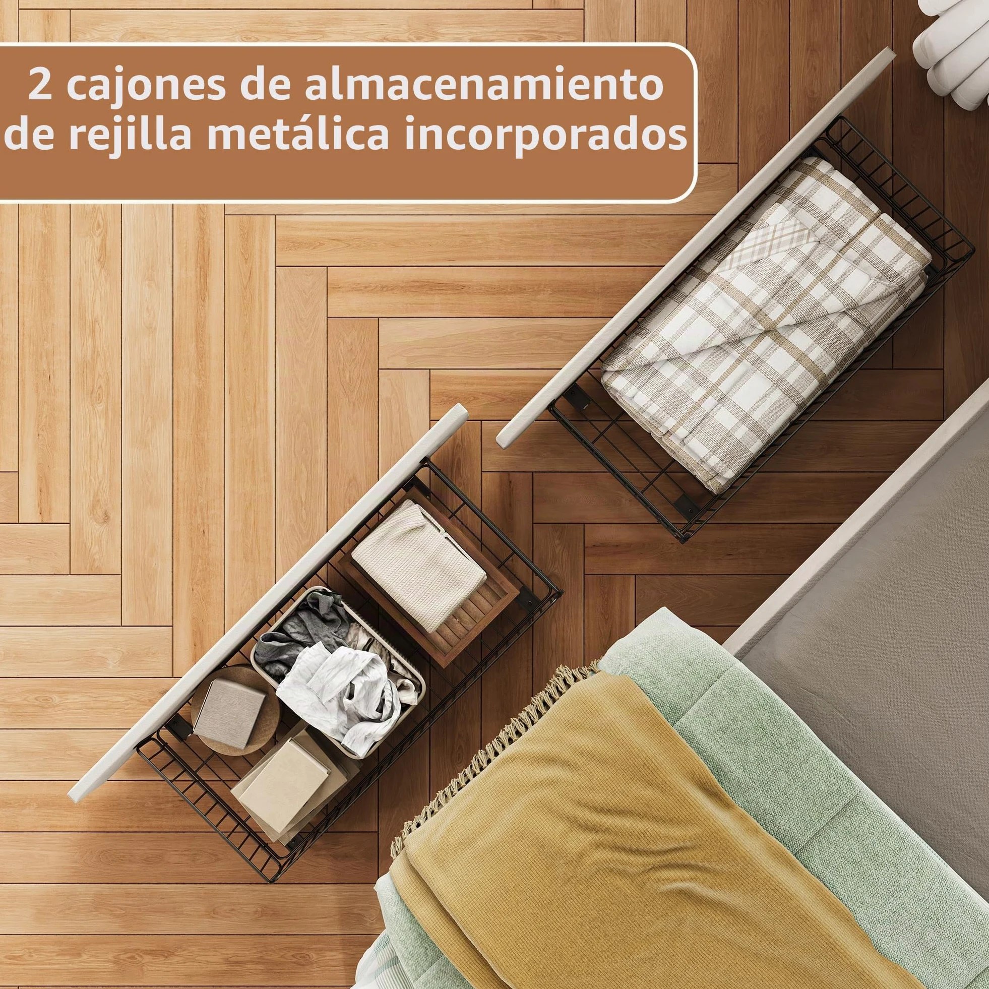 Cama doble 140 x 200 con 2 cajones y espacio de almacenamiento, cama acolchada en L con lámpara LED y USB, paredes laterales intercambiables, sofá cama moderno, sin colchón (Beige C, 140 x 200)