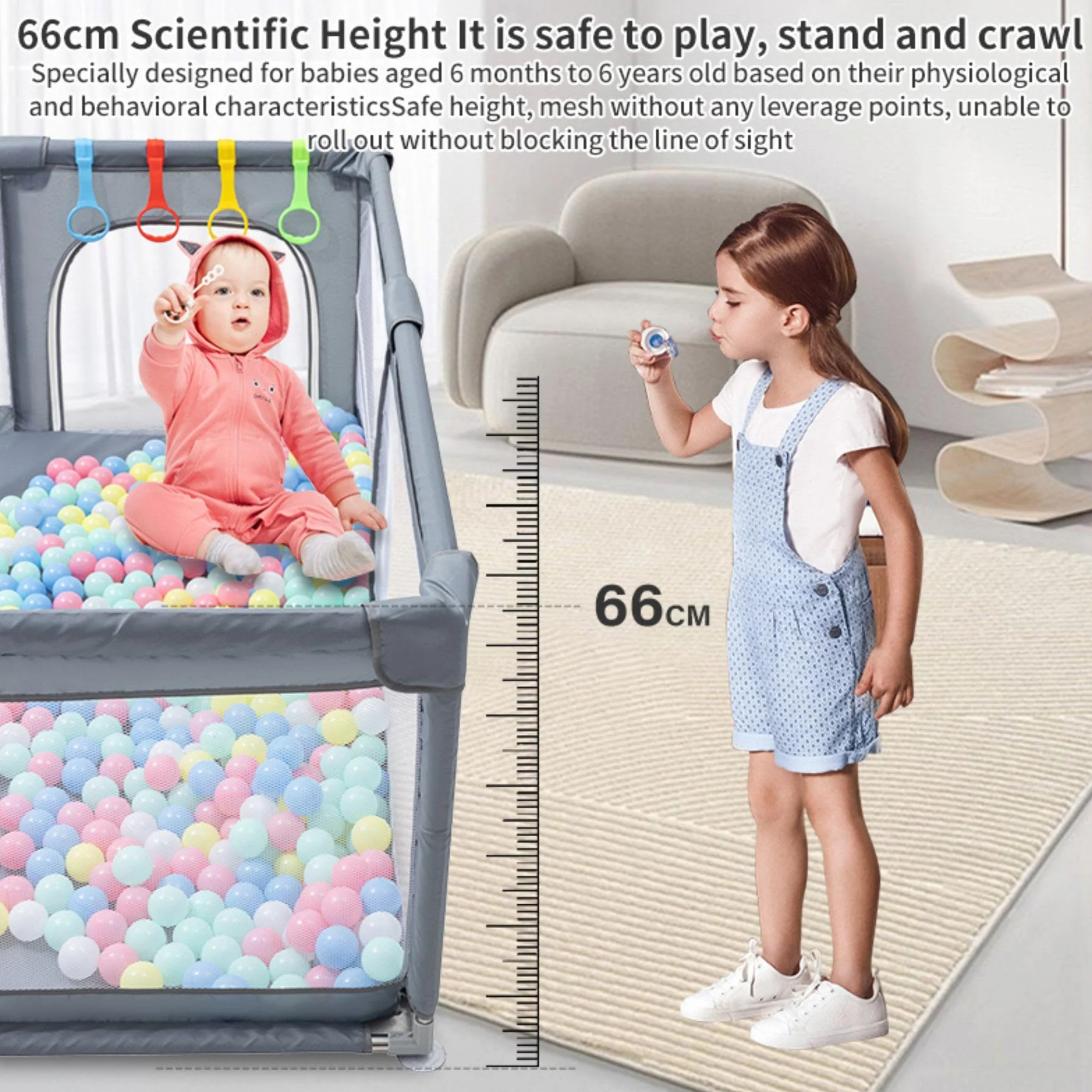GLOKID Parque Bebé, 180 * 200CM, modulable, gran parque infantil, bola marina, bolsa de almacenamiento, gancho, para el hogar