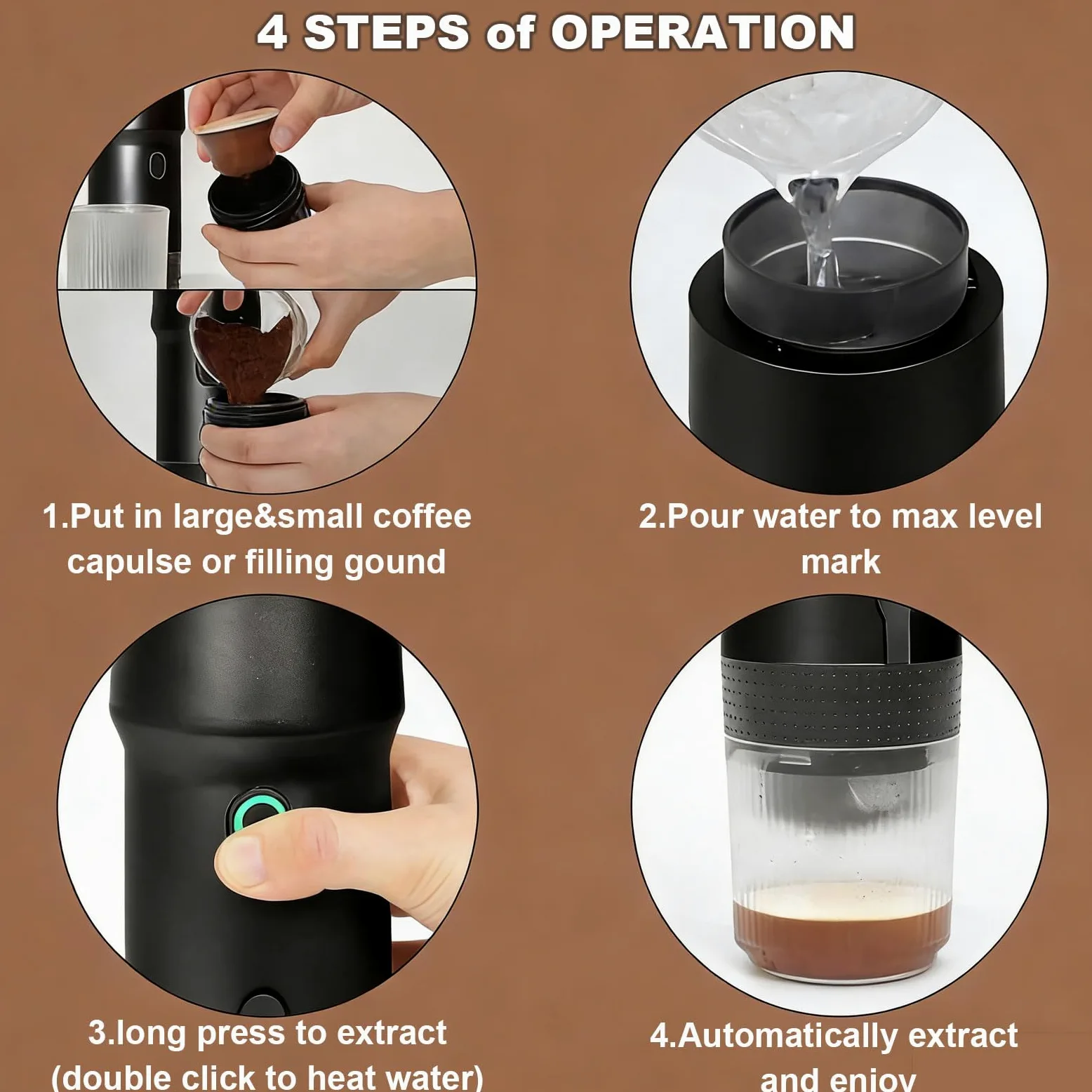 Cafetera eléctrica portátil 3 en 1 con batería de 7500 mAh, calentamiento rápido en 5 minutos, ideal para camping y viajes