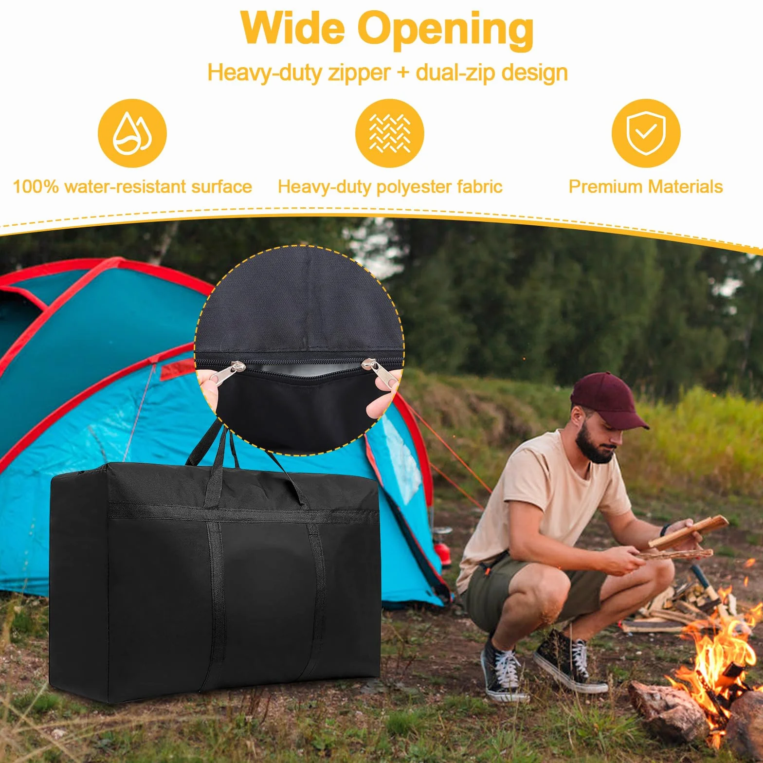 Bolsas de almacenamiento extra grandes de 180 L, Oxford 600D, bolsas de mudanza resistentes con cremalleras y asa reforzada, bolsa de transporte impermeable, bolsa de viaje