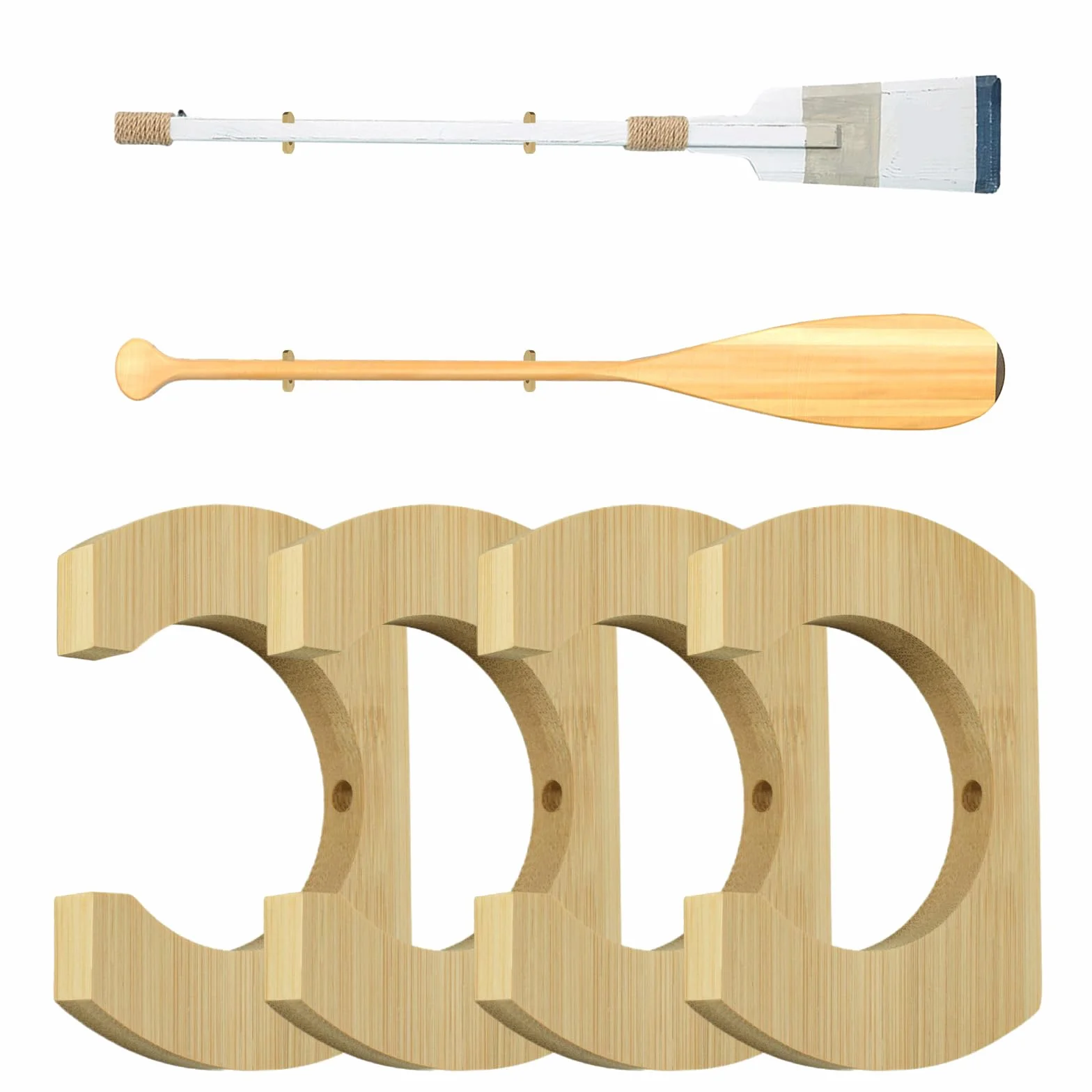 MOROBOR Soporte de madera para remos 4 unidades colgar en la pared kayak canoa barco