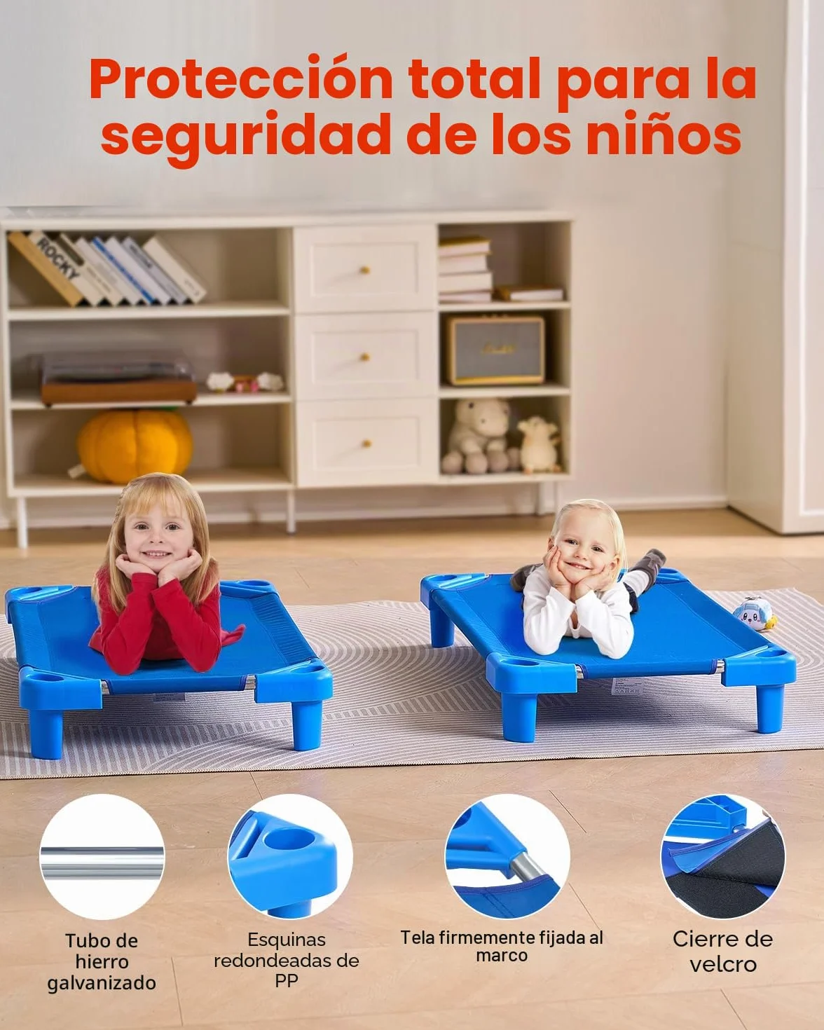 VEVOR Cuna Apilable para Niños 6 Piezas Cuna Portátil para Siesta de Niños 102x57 cm Cunas para Guardería para Niños Camas para Guardería en Aulas Preescolares para Dormir, Descansar, Siestas, Azul