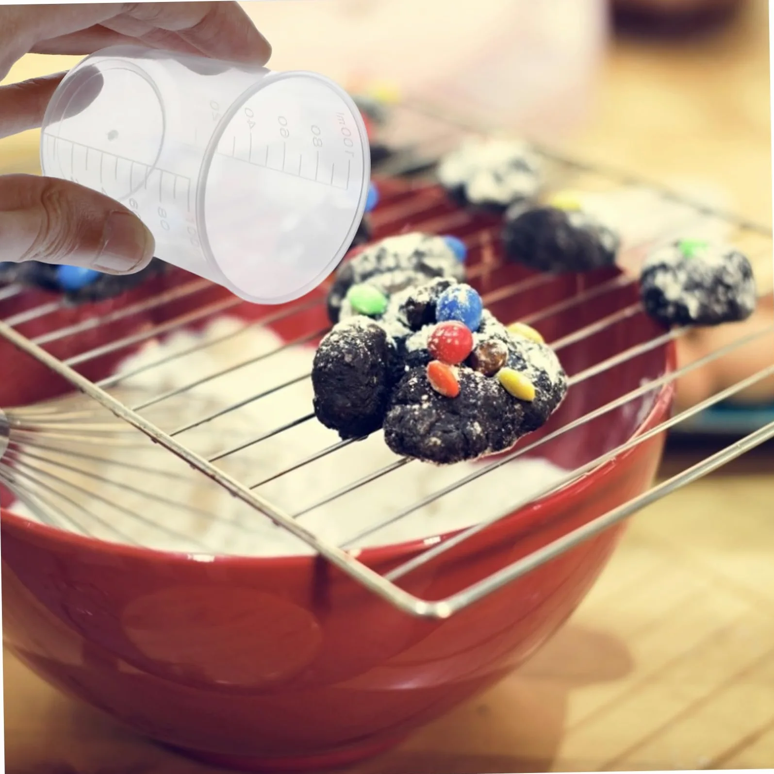 50 Piezas Unidades de Vasos Medidores de Plástico Vasos Transparentes Graduados Resistentes Roturas Medidores Líquidos para Cocina Repostería Harina y Leche