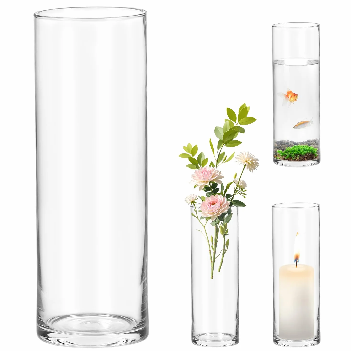 QWORK® Jarrón Grande de Cristal Transparente 30x10 cm para Flores - Diseño Moderno Cilíndrico