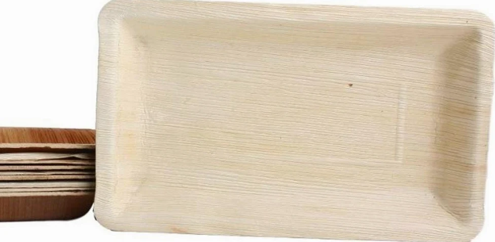 KOKA Oka Palmblatt Desechable Placa Reckteckig Respetuoso del Medio Ambiente Platos Desechables Compostables - Natural, 15x25cm (100 Stück)