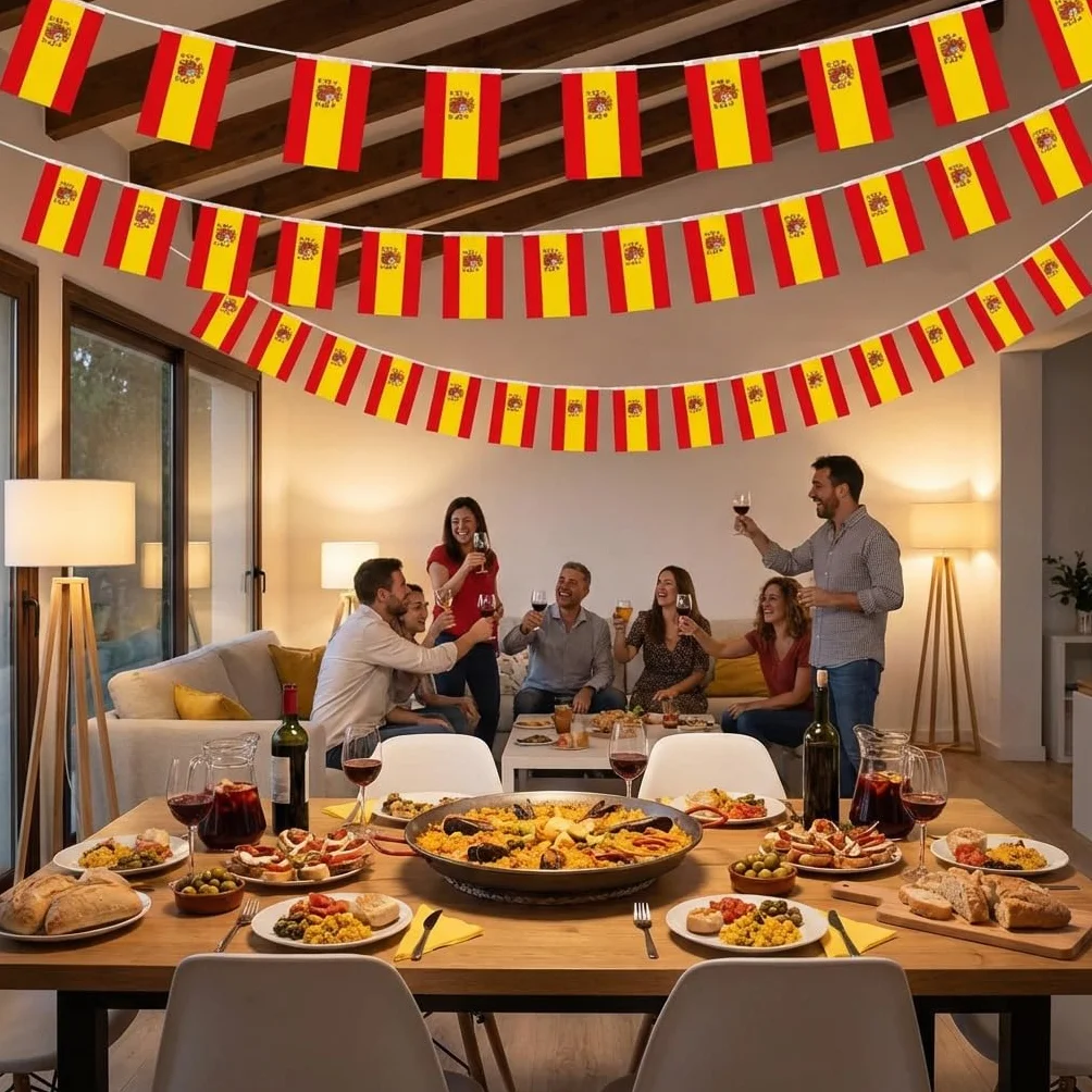 Guirnalda 10m Banderas de España 14x21cm Tela Decoración Mundial 2026 Fútbol