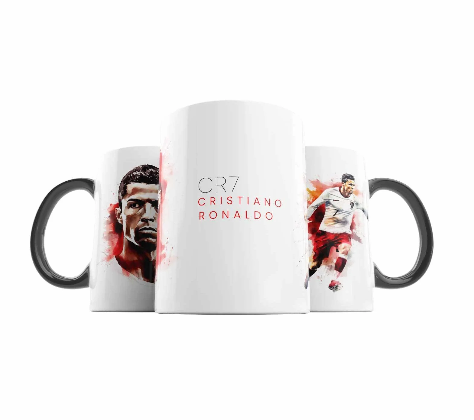 Taza de acuarela Cristiano Ronaldo blanco y negro
