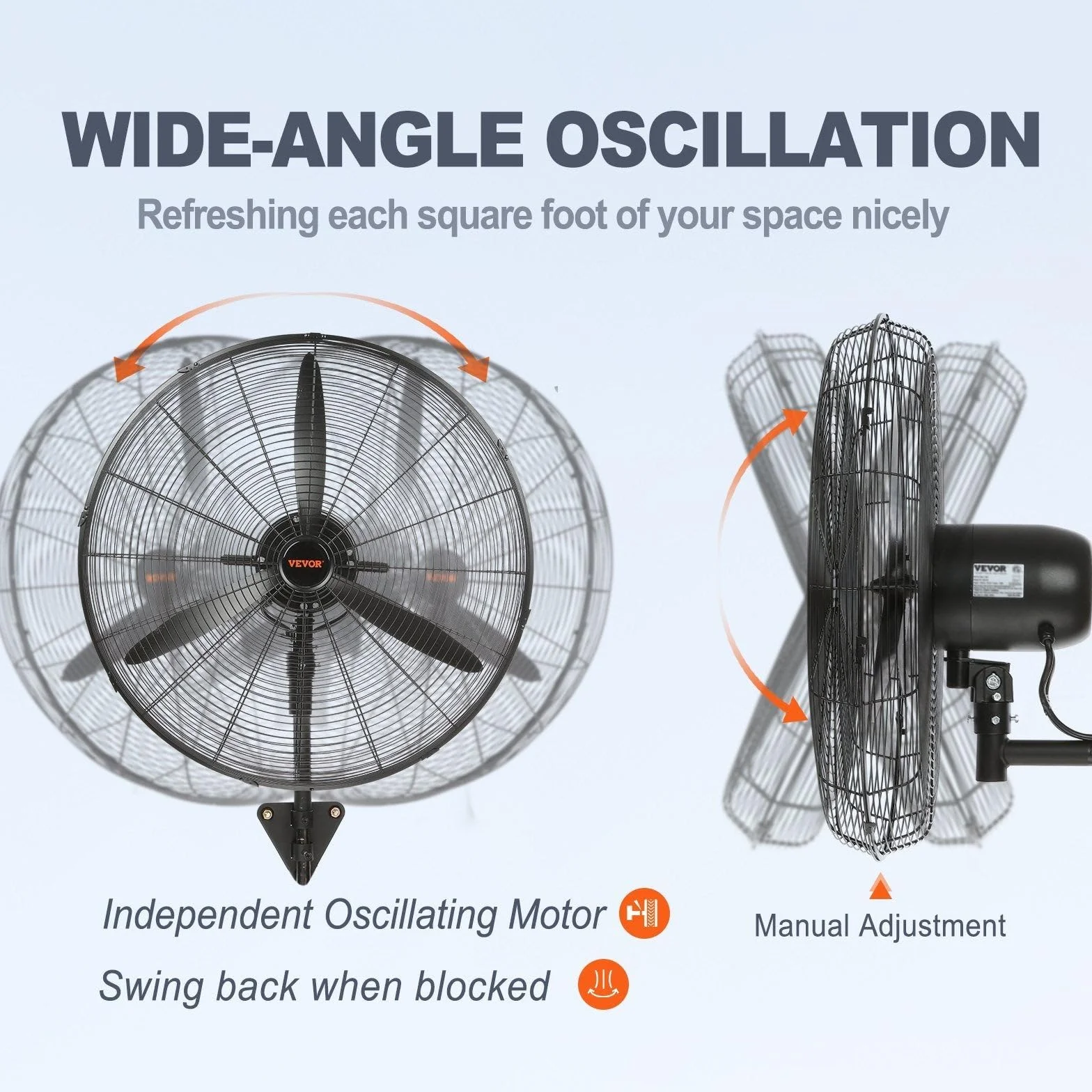 VEVOR Ventilador Nebulizador de Montaje en Pared, 61,6 cm, 3 Velocidades de Alta Velocidad Máx. 7000 CFM, Ventilador de Pared Industrial Oscilante a Prueba de Agua, Comercial o Residencial, Negro