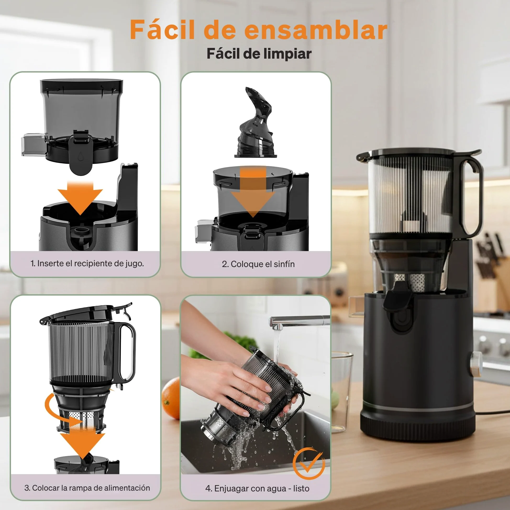 Extractor de Zumos 250 W, Slow Juicer de Prensado en Frío con Tolva XXL de 130 mm para Frutas y Verduras Enteras | Sin BPA | Función Inversa | Incluye 2 Vasos, Cepillo y Recetas de Zumo
