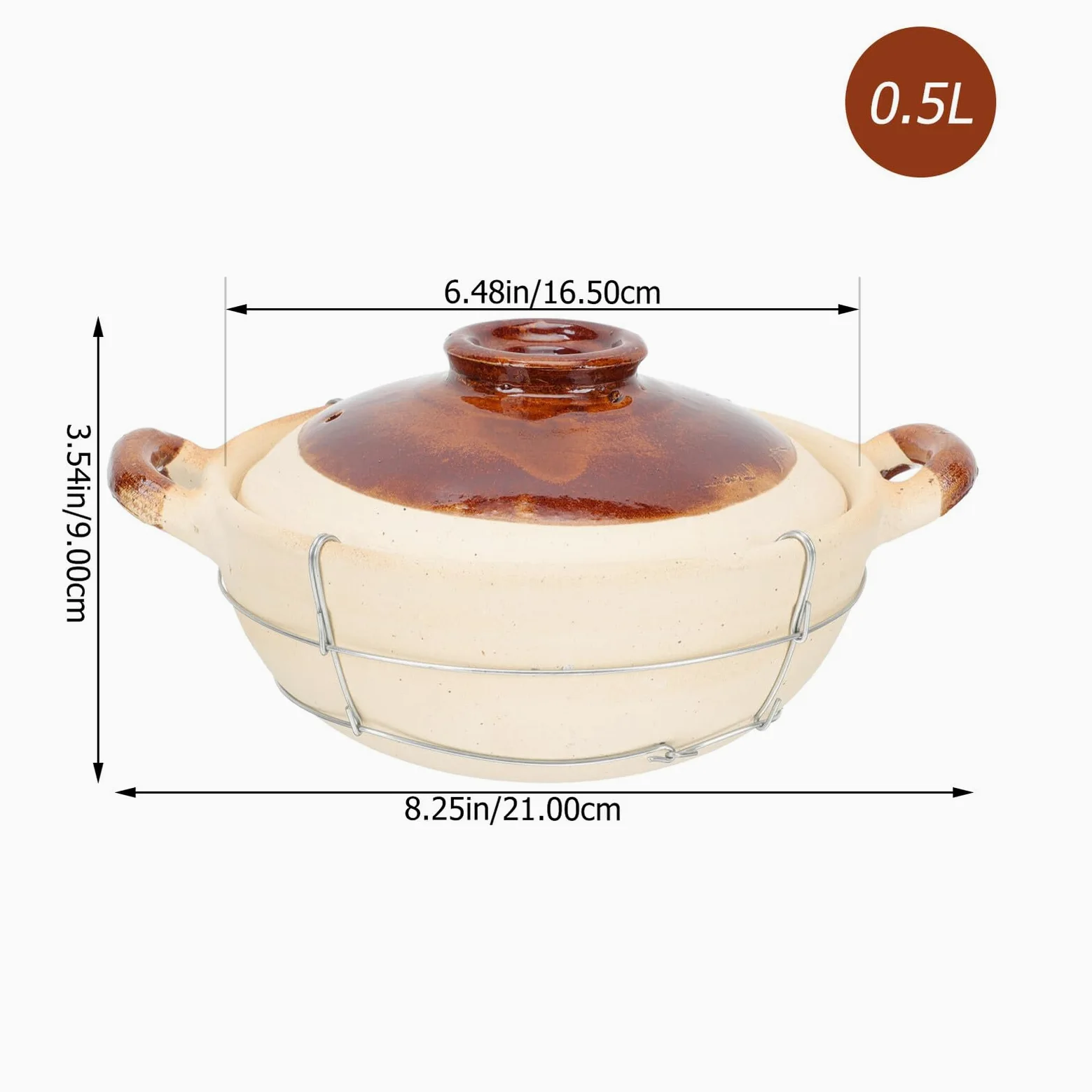 Cazuela de Barro Asa Simple de 0.5l para Cocina Casera, Fácil de Limpiar Ventilación, Adecuado para Preparar Arroz y Guisos