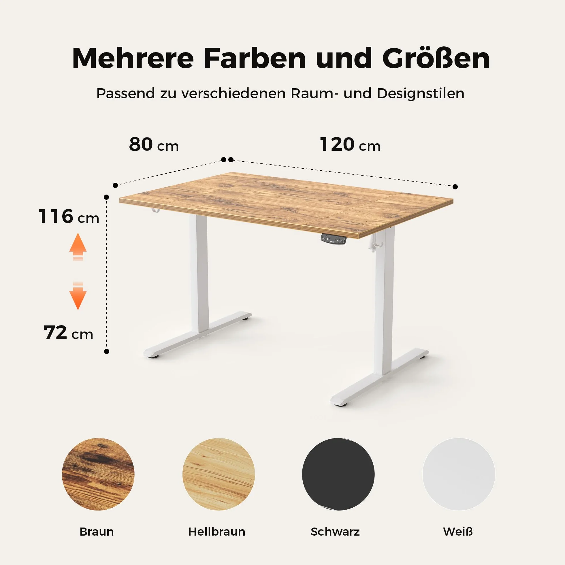 Agilestic - Escritorio Eléctrico Regulable en Altura 120x80 cm, Mesa de Pie o Asiento con Función de Memoria, Mesa de Computadora Ajustable en Altura, Escritorio para Juegos con Tablero de Cuatro