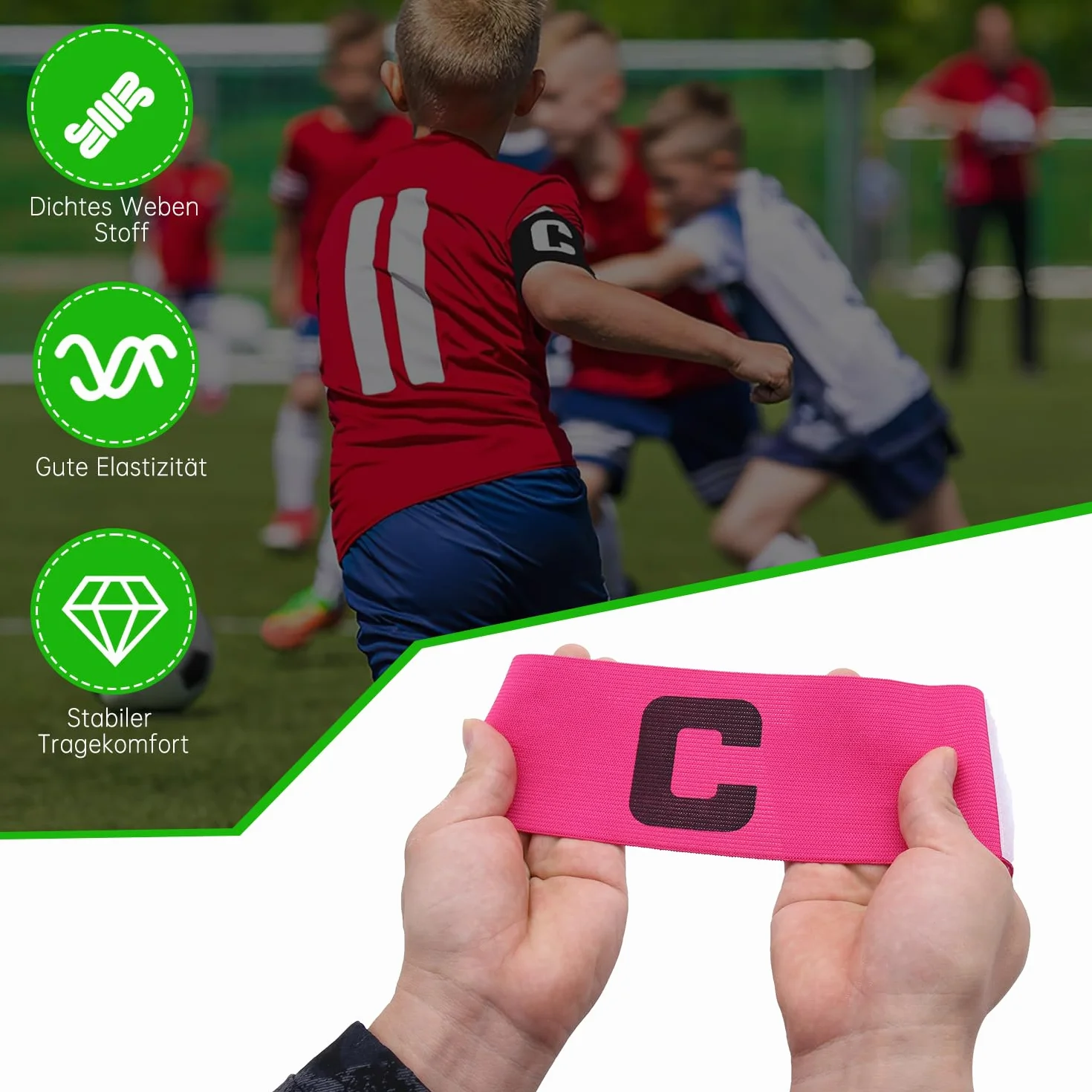 Brazalete de fútbol ajustable de nailon Vendaje de capitán para jóvenes y adultos