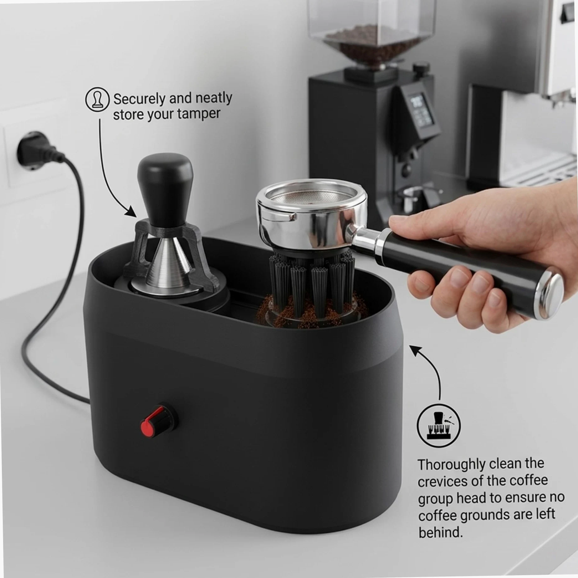 Limpiador automático de portafiltros Kit de limpieza de portafiltros de café con cepillo dedicado Limpiador automático con soporte estable para de espresso.