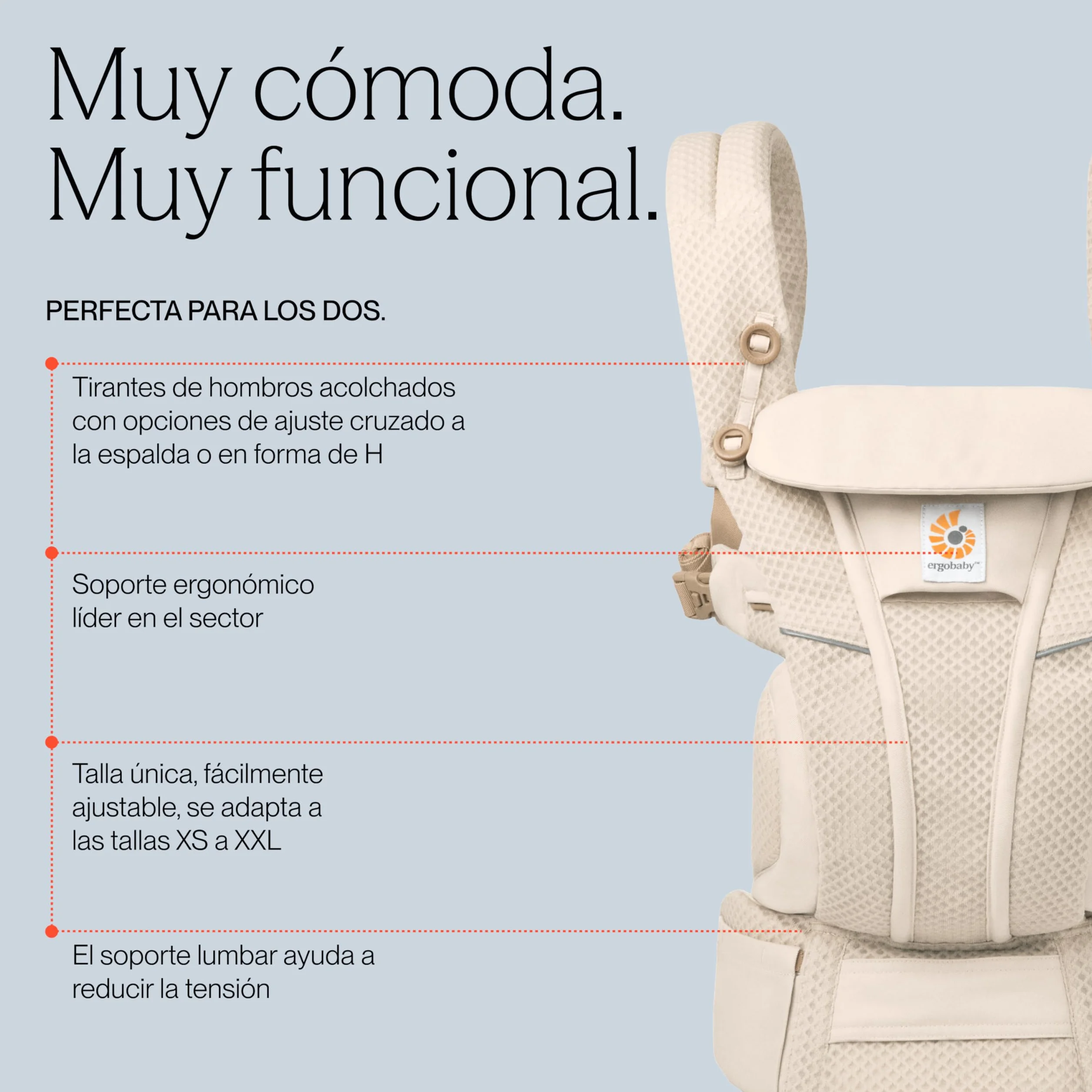 Ergobaby Mochila portabebé Omni Breeze 0-4 años 3,2-20kg Malla SoftFlex 4 posiciones Pearl Grey
