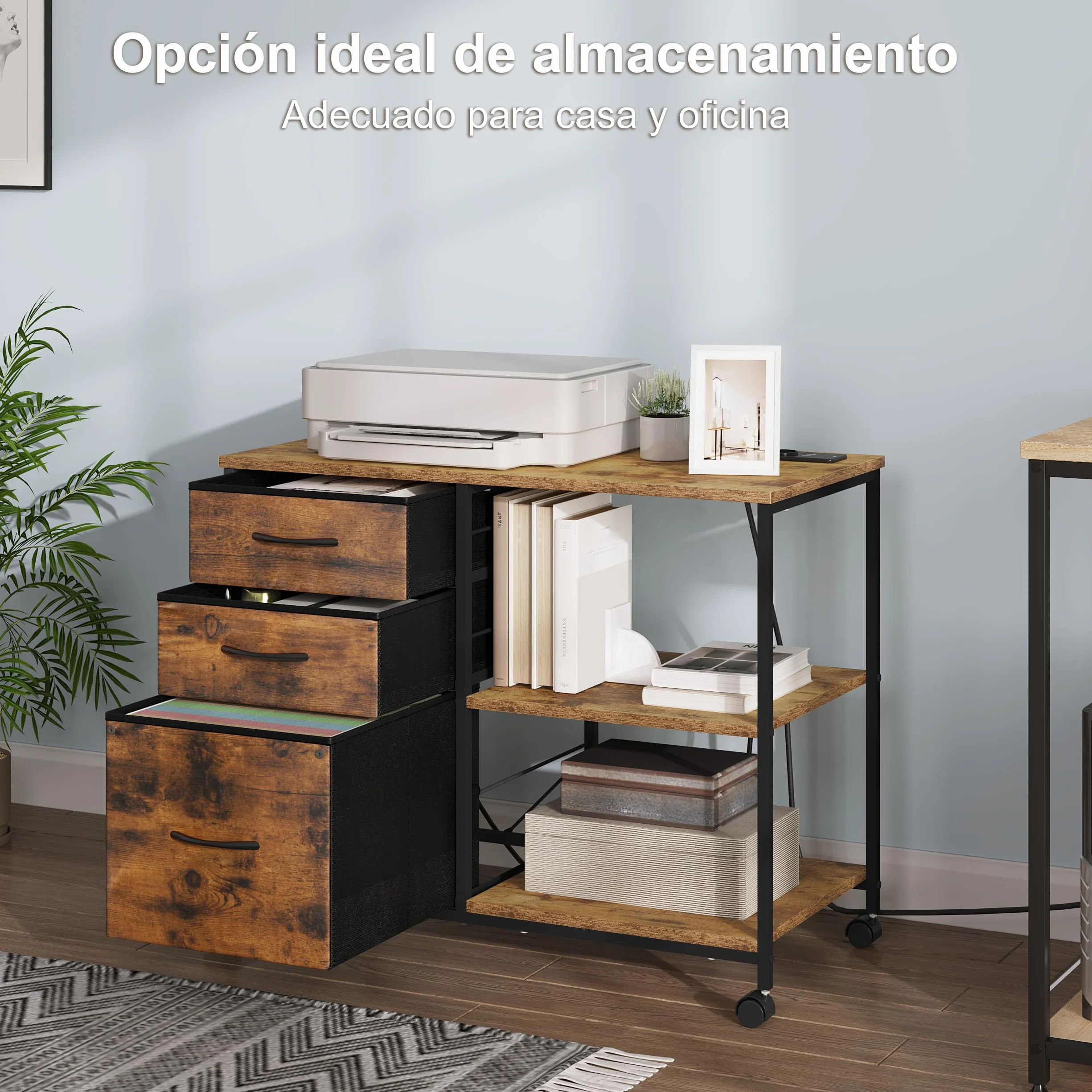 WOLTU Cajonera Móvil con Ruedas, Armario Archivador Movil de 3 Cajones, Gabinete de Metal con Enchufes y Puerto USB, para Oficina y Estudio, 80x40x66 cm, ASK07shm