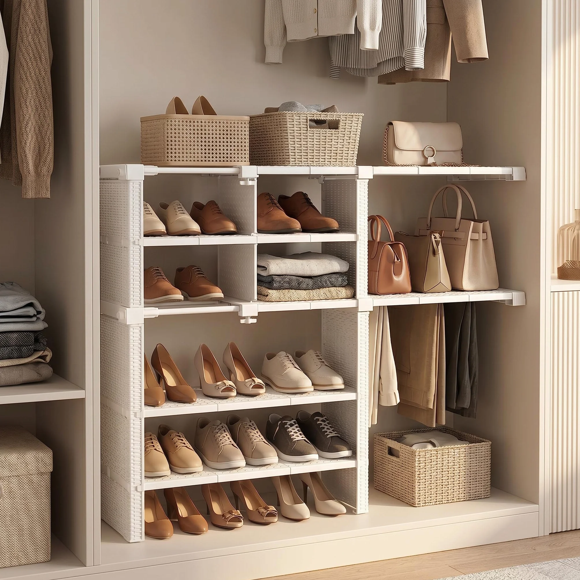 Estante Organizador de Armario de Ropa Extensible, Separadores de Armario de Bricolaje Ajustables, Estante de Tensión Separador para Armario, Armario, Baño, Cocina, Estantería (38‑55 cm)