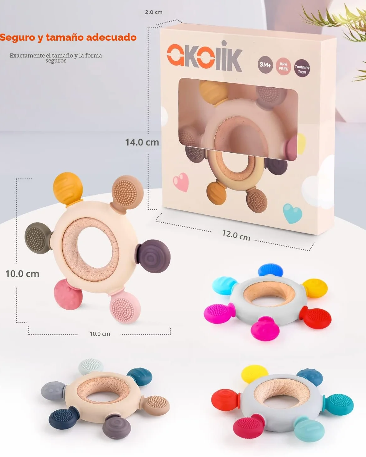 Mordedor Bebé Silicona, Juguete Dentición sin BPA, Accesorio Enfermería para Bebés 3+ Meses (Timón B)