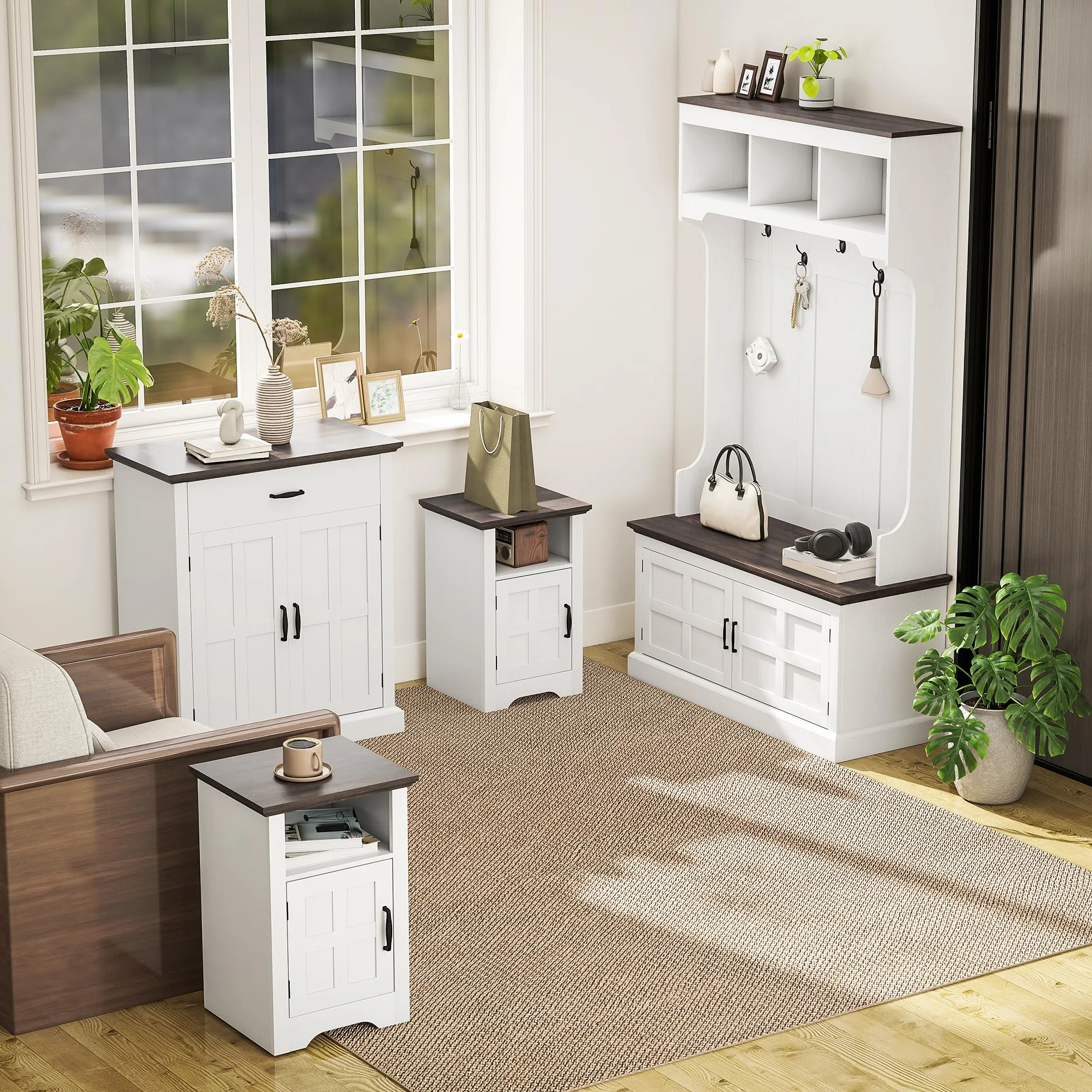HOMCOM Aparador de 2 Puertas Aparador para Salón Rústico con 1 Cajón Estante Ajustable para Comedor Entrada Blanco 75,2x40x91,5 cm