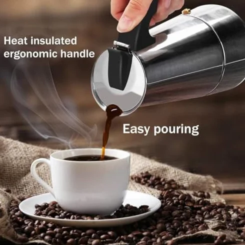 Cafetera Moka de acero inoxidable, cafetera de estufa, apta para placa de inducción, cafetera italiana de 300 ml