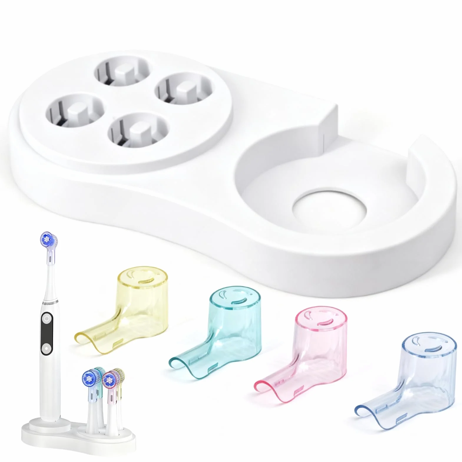 Portacepillos para cepillos de Dientes eléctricos Oral-B e iO, con Soporte para Cabezales y protección higiénica, Compatible con Cabezales Multicolor para baño.