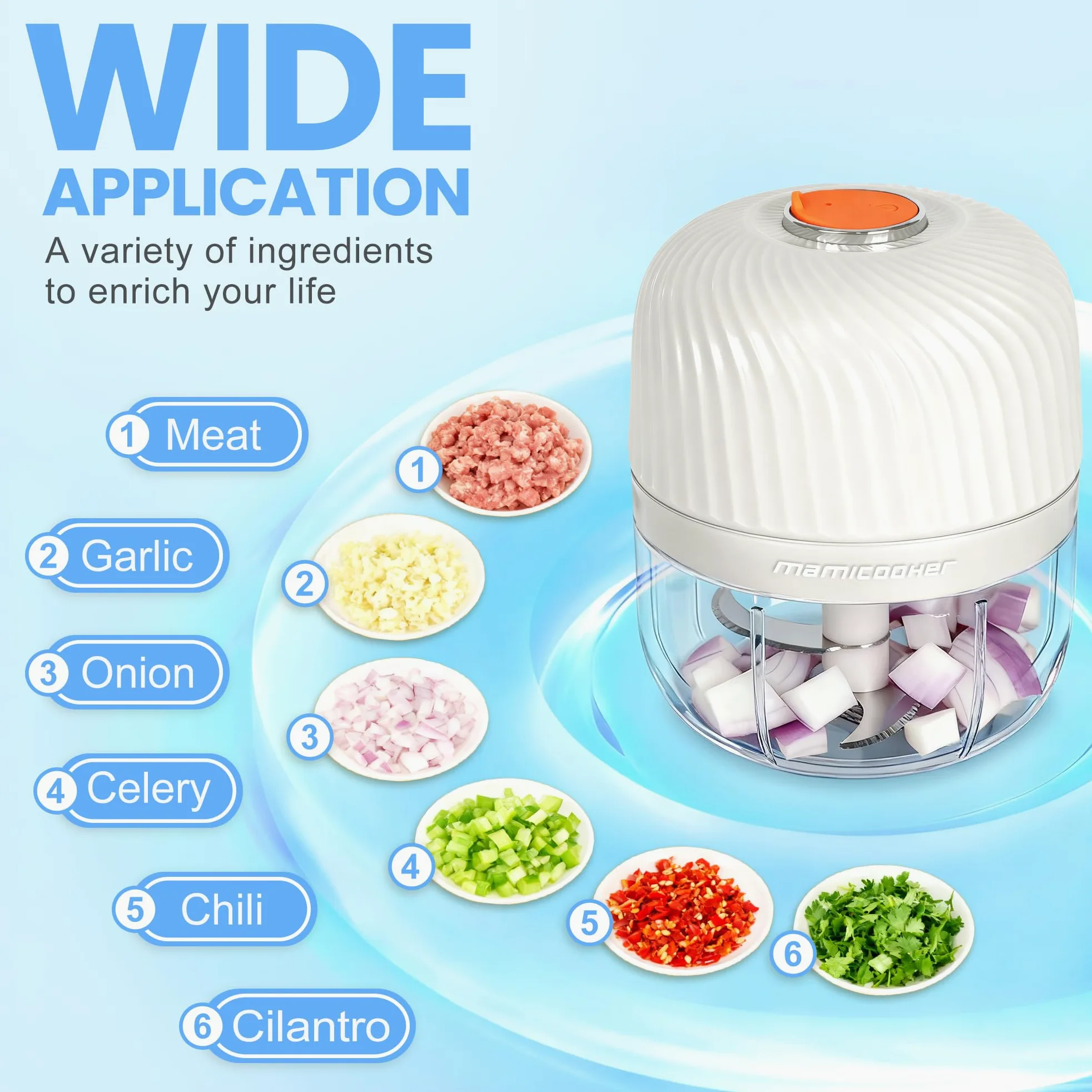 Picador de ajo eléctrico, mini picador portátil de verduras, molinillo de ajo de 250 ml, picador de cebolla, licuadora a verduras, procesador de alimentos inalámbrico para jengibre, chile, fruta,