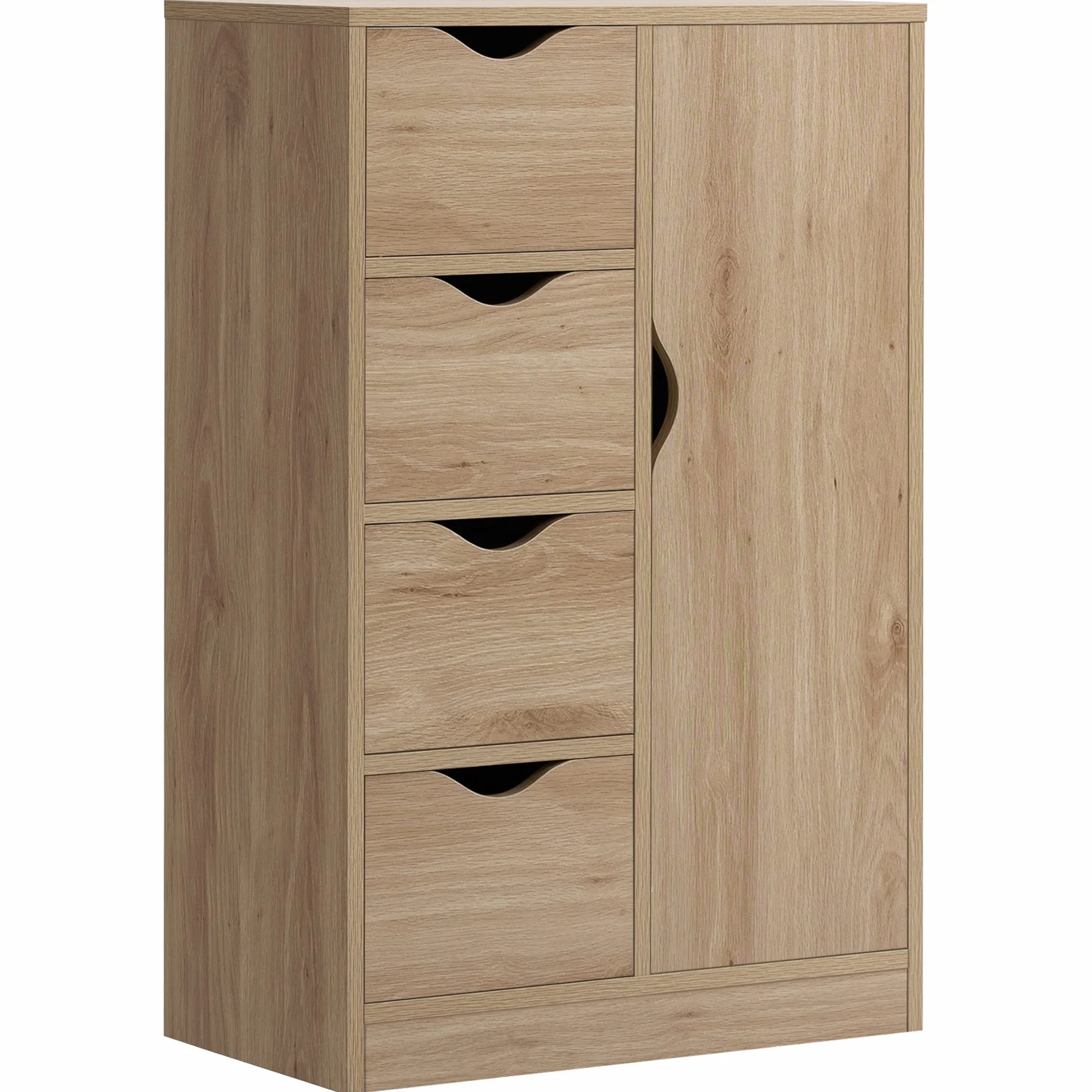 HOMCOM Armario de Salón Aparador Auxiliar con 4 Cajones 1 Puerta y Estante Interior Mueble de Almacenaje Multiusos para Baño Dormitorio Comedor 54x29x83 cm Roble