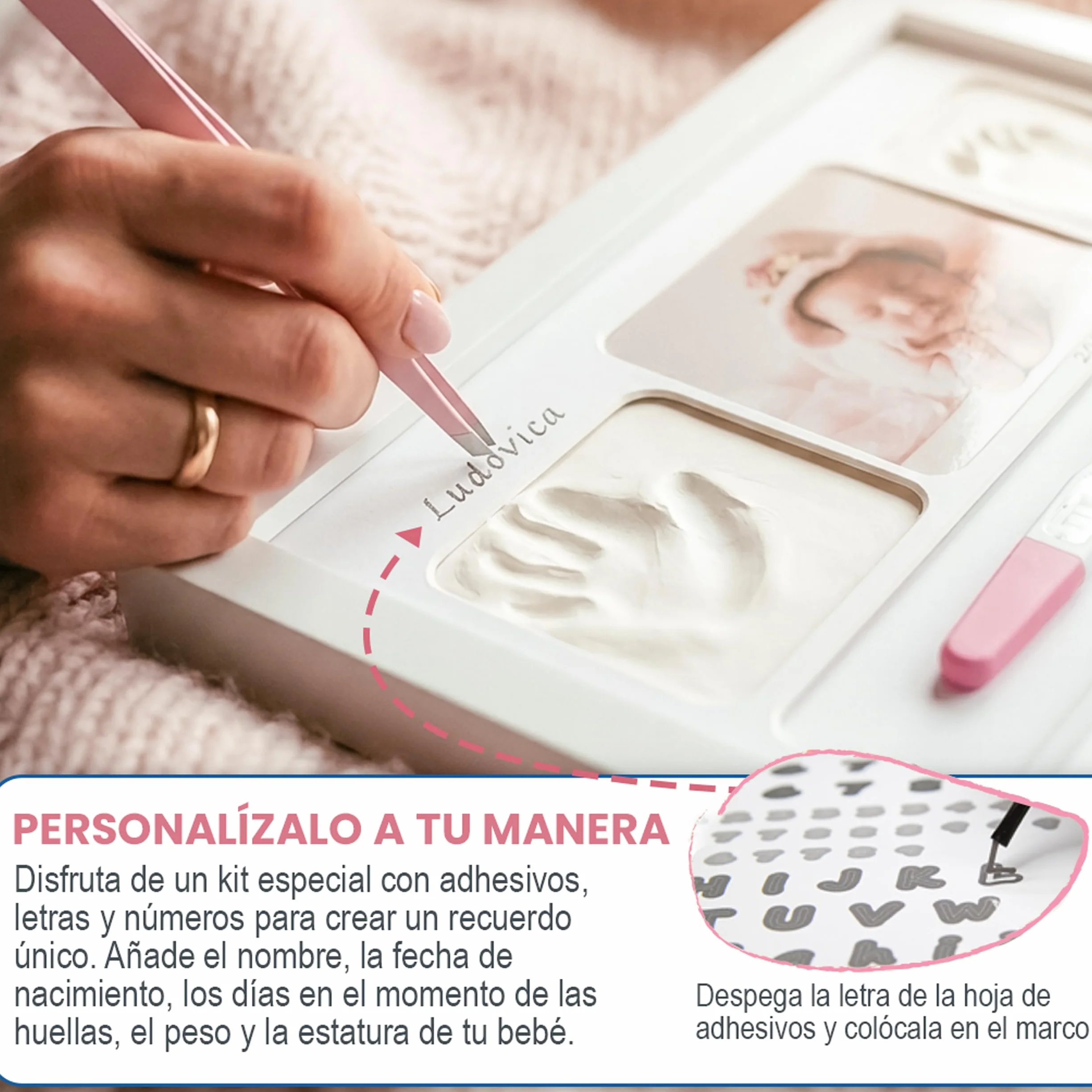 Marco Huellas Bebe Recien Nacido Nombre Personalizado Porta Objetos Regalo Bebe Niño Niña Huella Pie Manos Dermatológicamente Aprobada