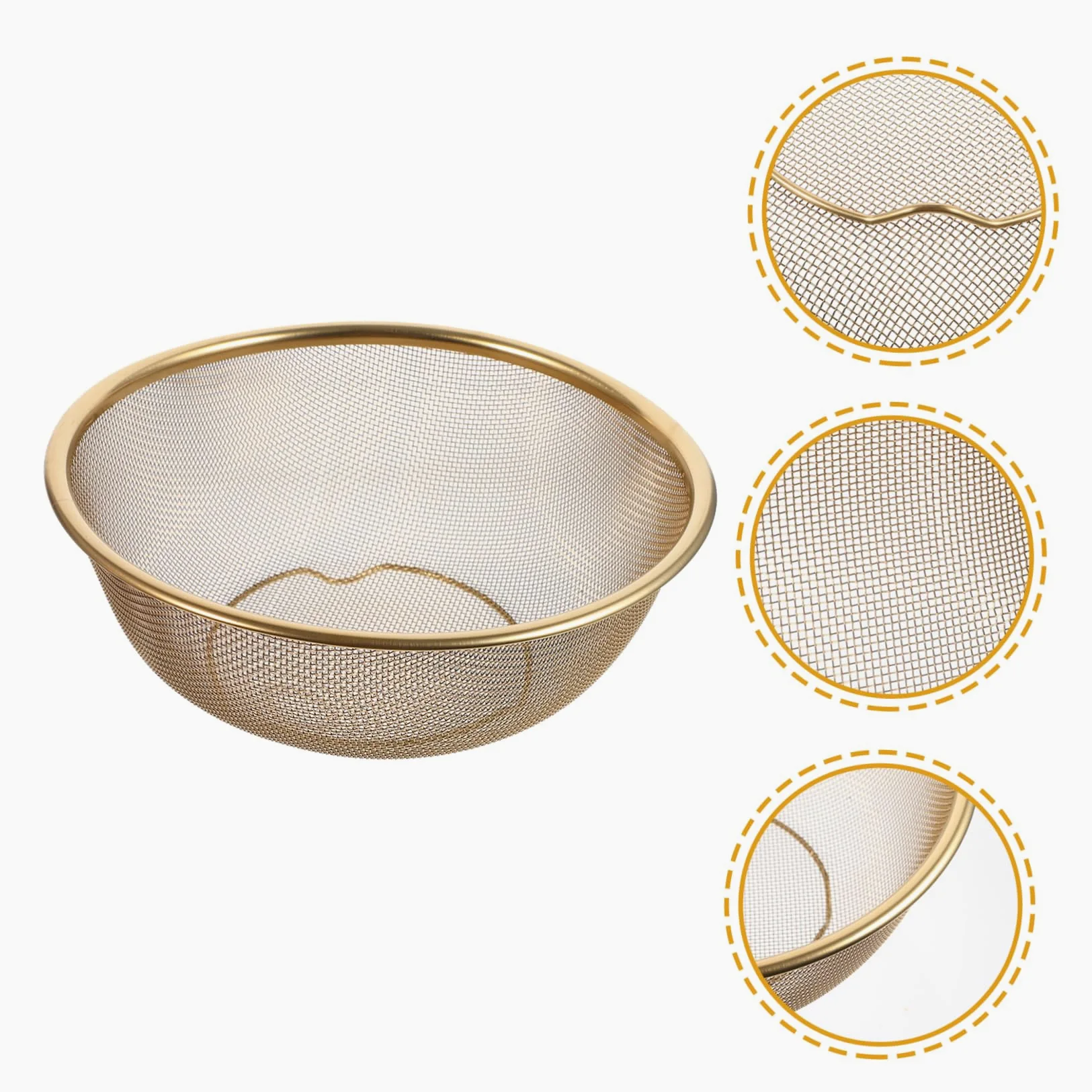 SOLUSTRE Colador de Cocina Doble Asa de Acero Inoxidable Dorado Cesta Coladora Redonda Resistente a Deformaciones y Fácil de Almacenar para Uso Diario y Camping