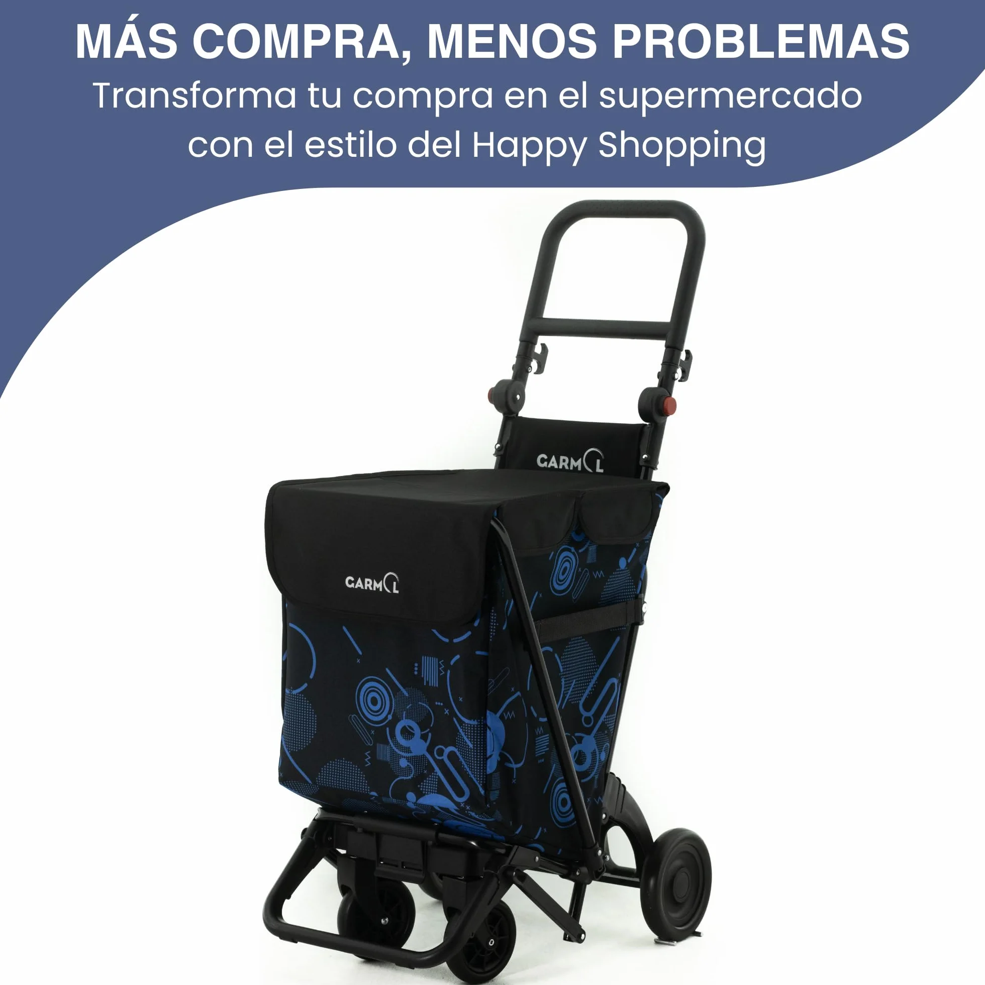 GARMOL Carro de la Compra Plegable 48 litros | Carro de la Compra 4 Ruedas Gran Capacidad | Carrito Compra 4 Ruedas Plegable Color Azul