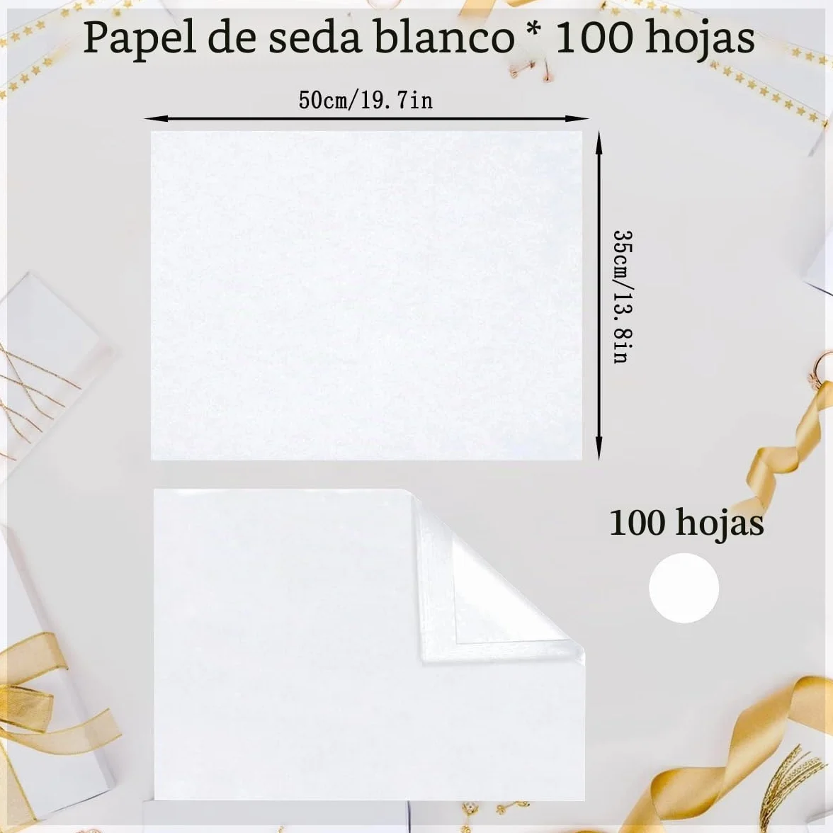 100 hojas de papel de seda blanco, 35 x 50 cm, papel de seda para envolver regalos, para Navidad, flores, manualidades, bricolaje, cumpleaños, boda, regalo, decoración