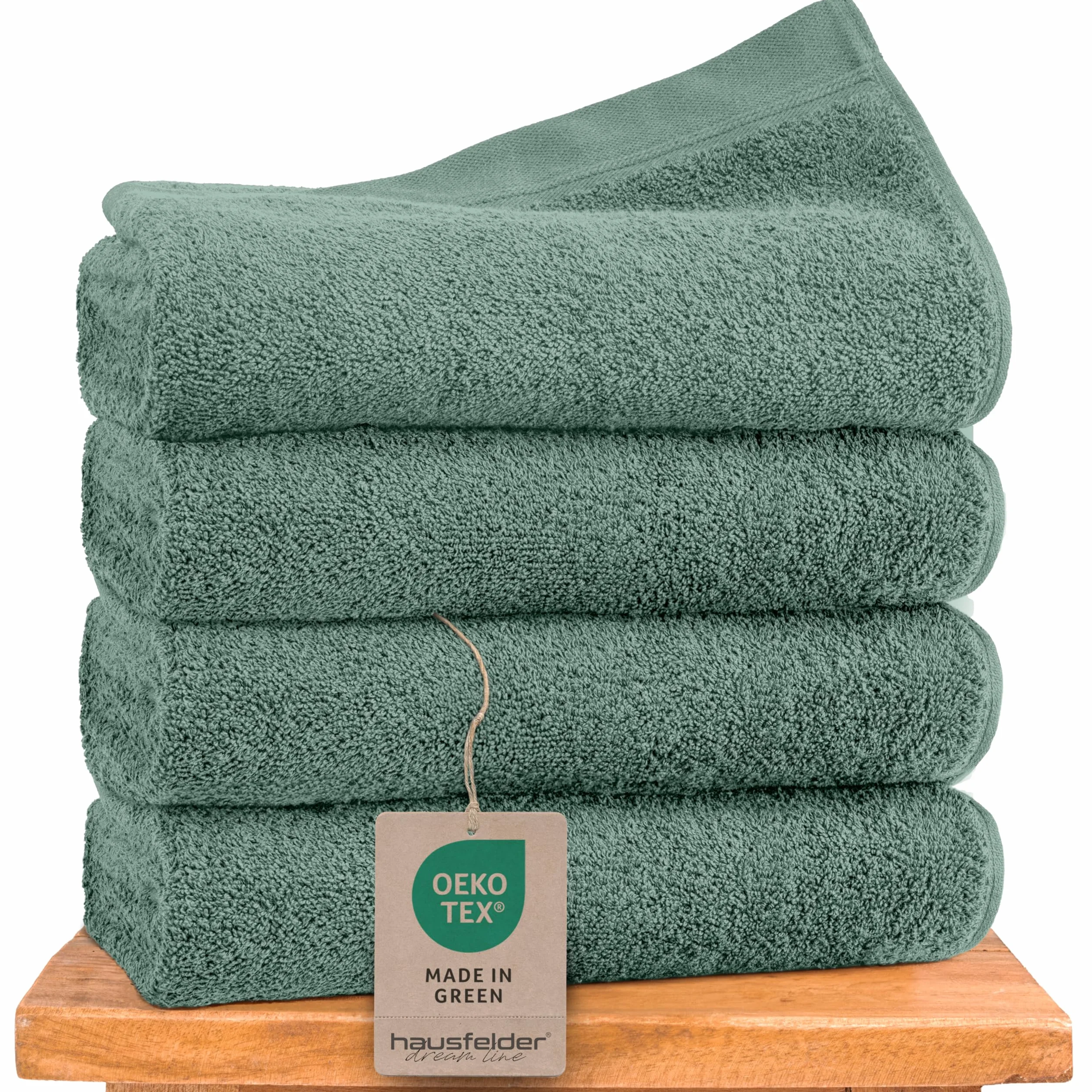 Hausfelder Juego de 4 toallas de mano de 50 x 100 cm, 500 g/m², 100 % algodón, certificado Ökotex (50 x 100 cm, color verde claro)