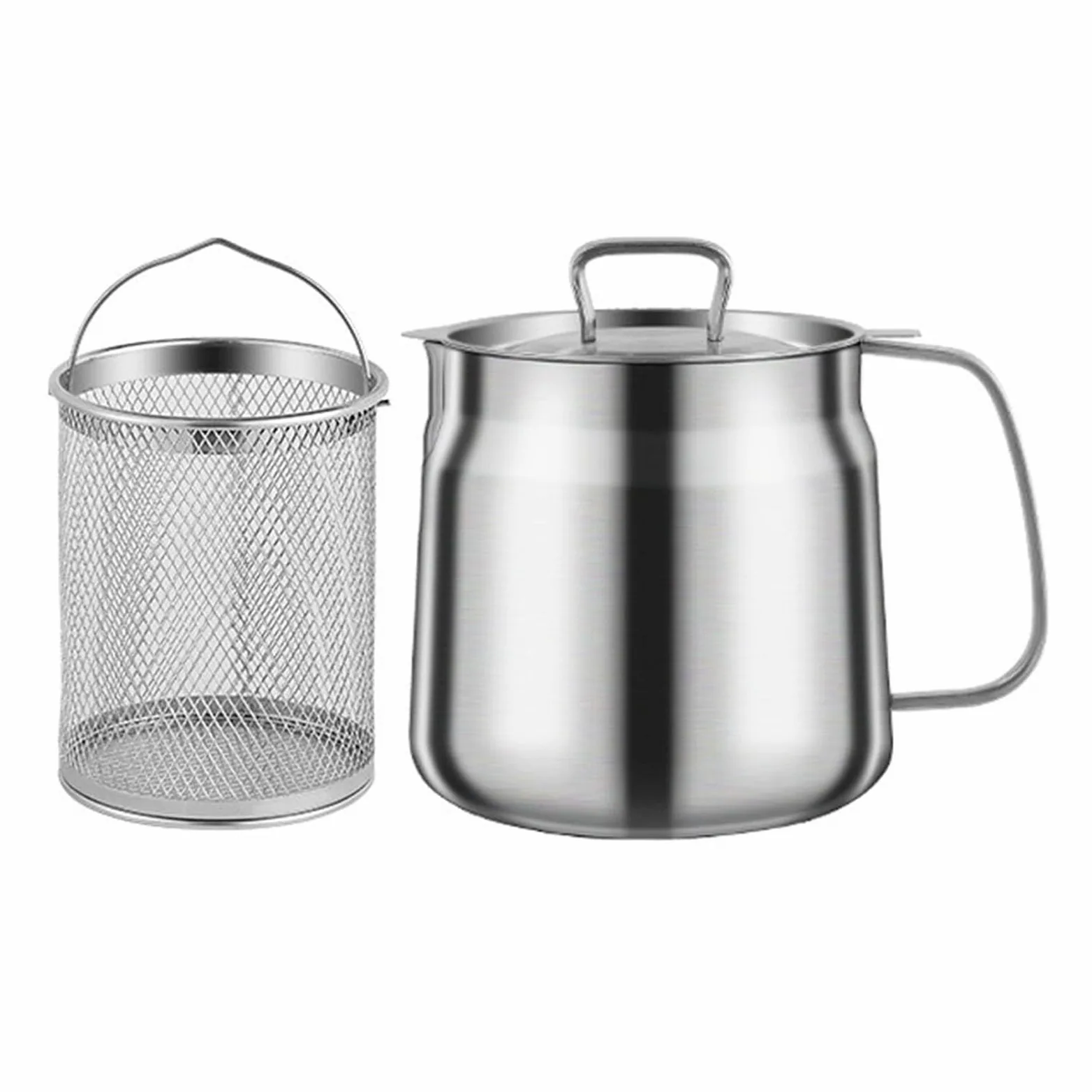 Ollas coladoras de aceite portátiles 2 en 1 para cocinas y al aire libre, de acero inoxidable, freidoras con cesta para cocinar