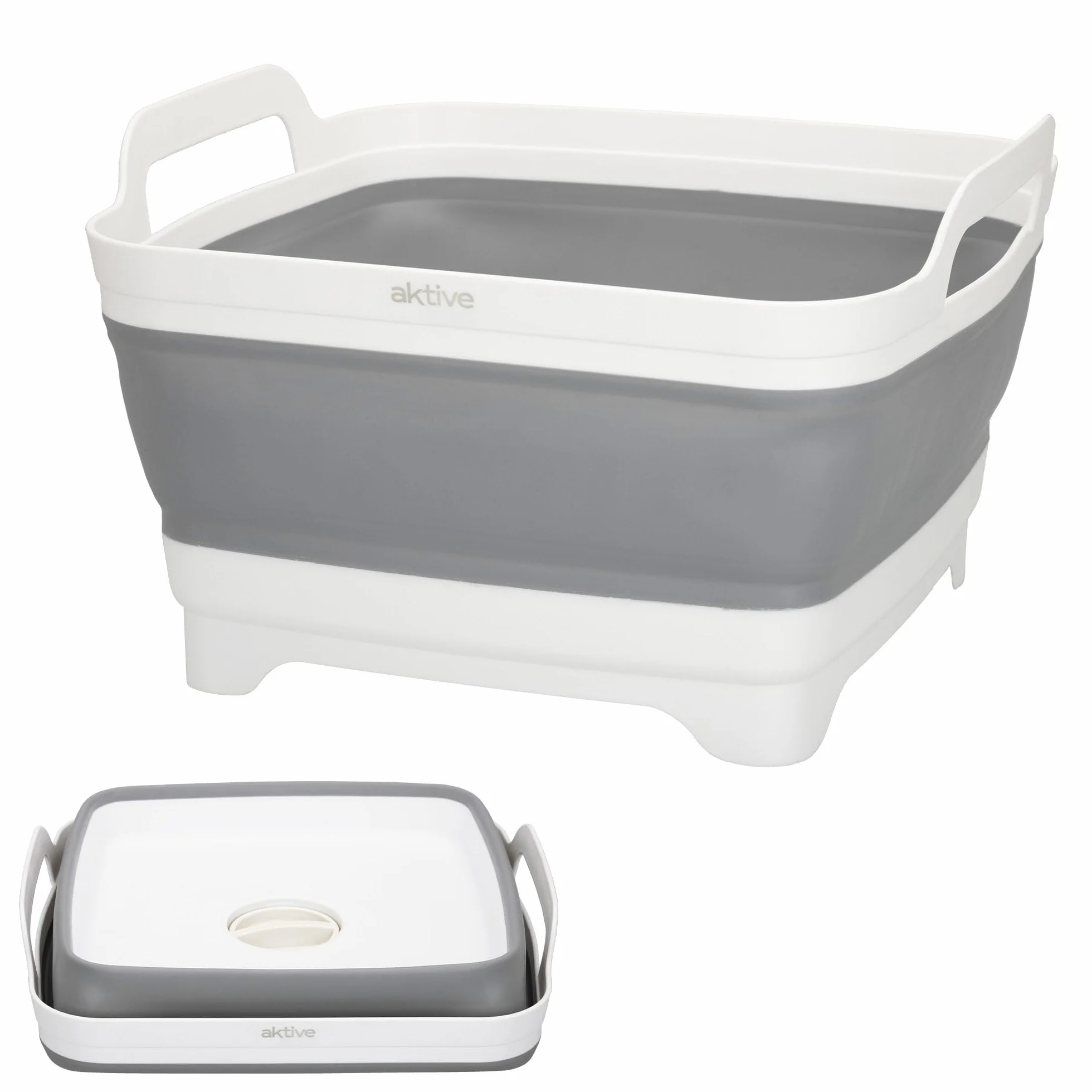 Aktive Fregadero plegable para camping 8,5 litros 30,5x30x20/7 cm Plástico y goma TPR con tapón drenaje