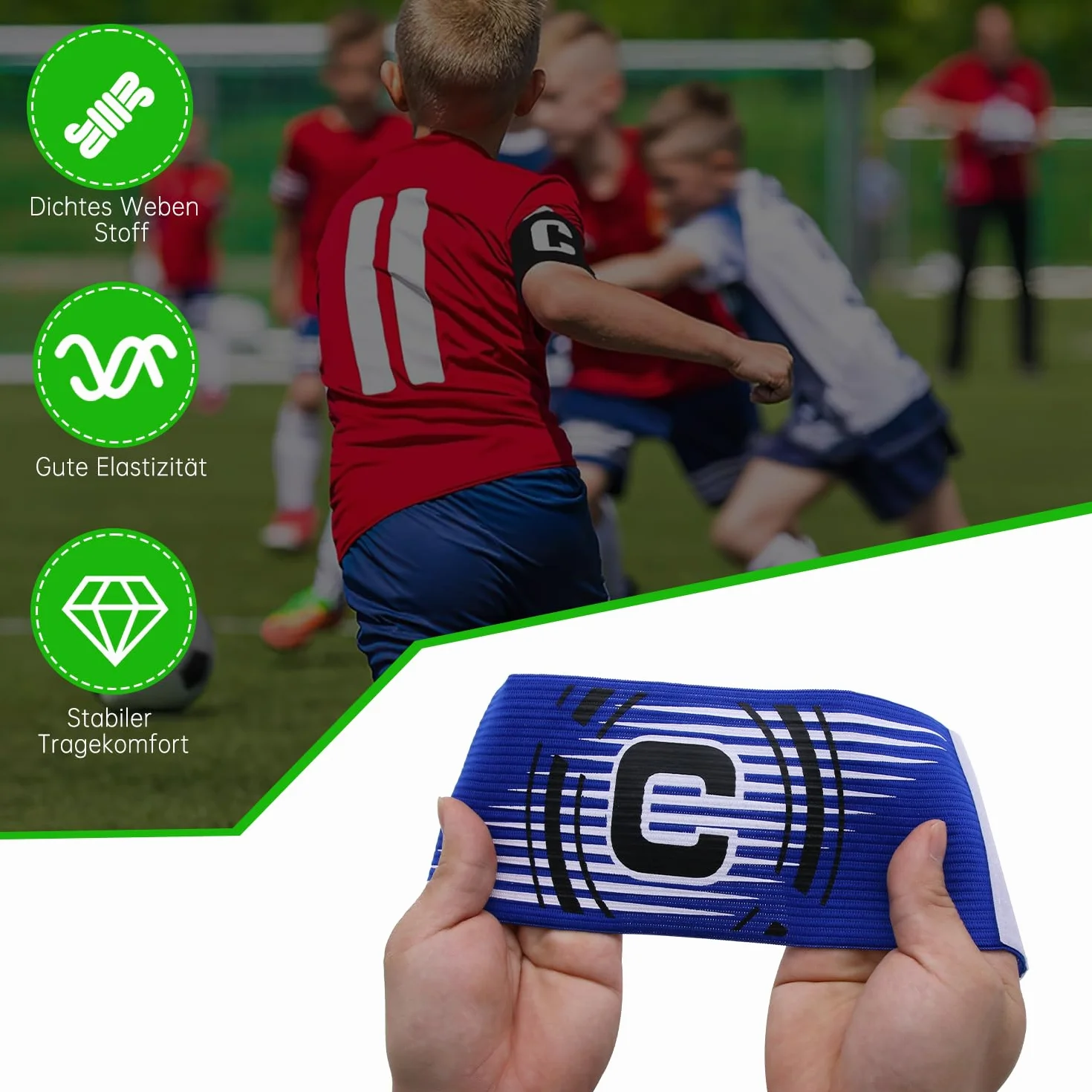 Pulseras elásticas de capitán de fútbol ajustables, vendaje y banda de brazo para jóvenes y adultos