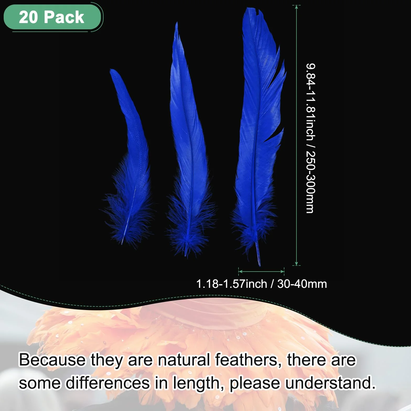 M METERXITY 20 Plumas Naturales De Cola De Gallo, 10-12 Pulgadas / 25-30cm De Largo Para Manualidades/Bodas/Atrapasueños/Decoraciones De Artesanías DIY [Azul Zafiro]