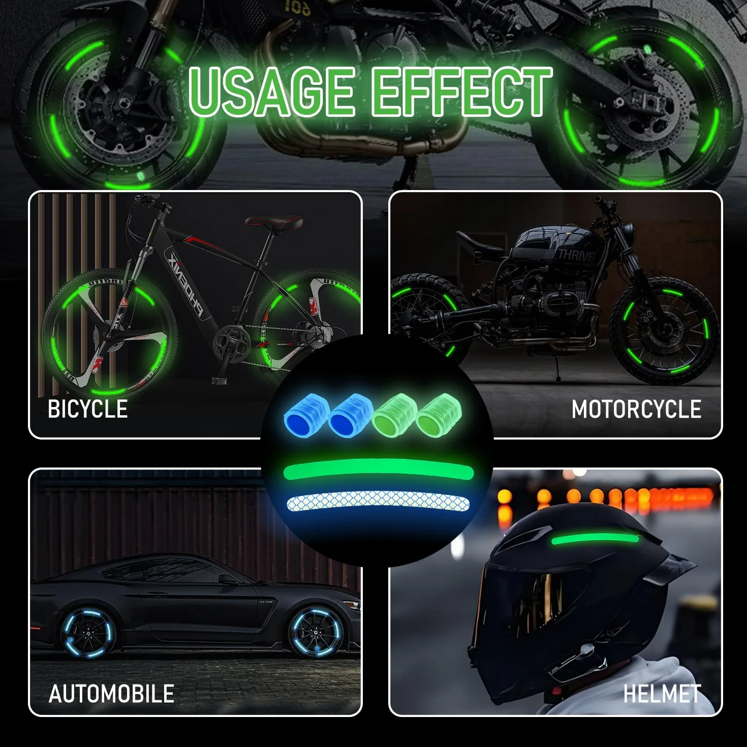 40 Piezas Pegatinas Reflectantes para Bicicleta, 4 Piezas Tapas Luminosas, Adhesivo Reflectante,Altamente Reflectantes y Intemperie, para Bicicleta, Moto, Silla De Paseo, Casco, Cochecito